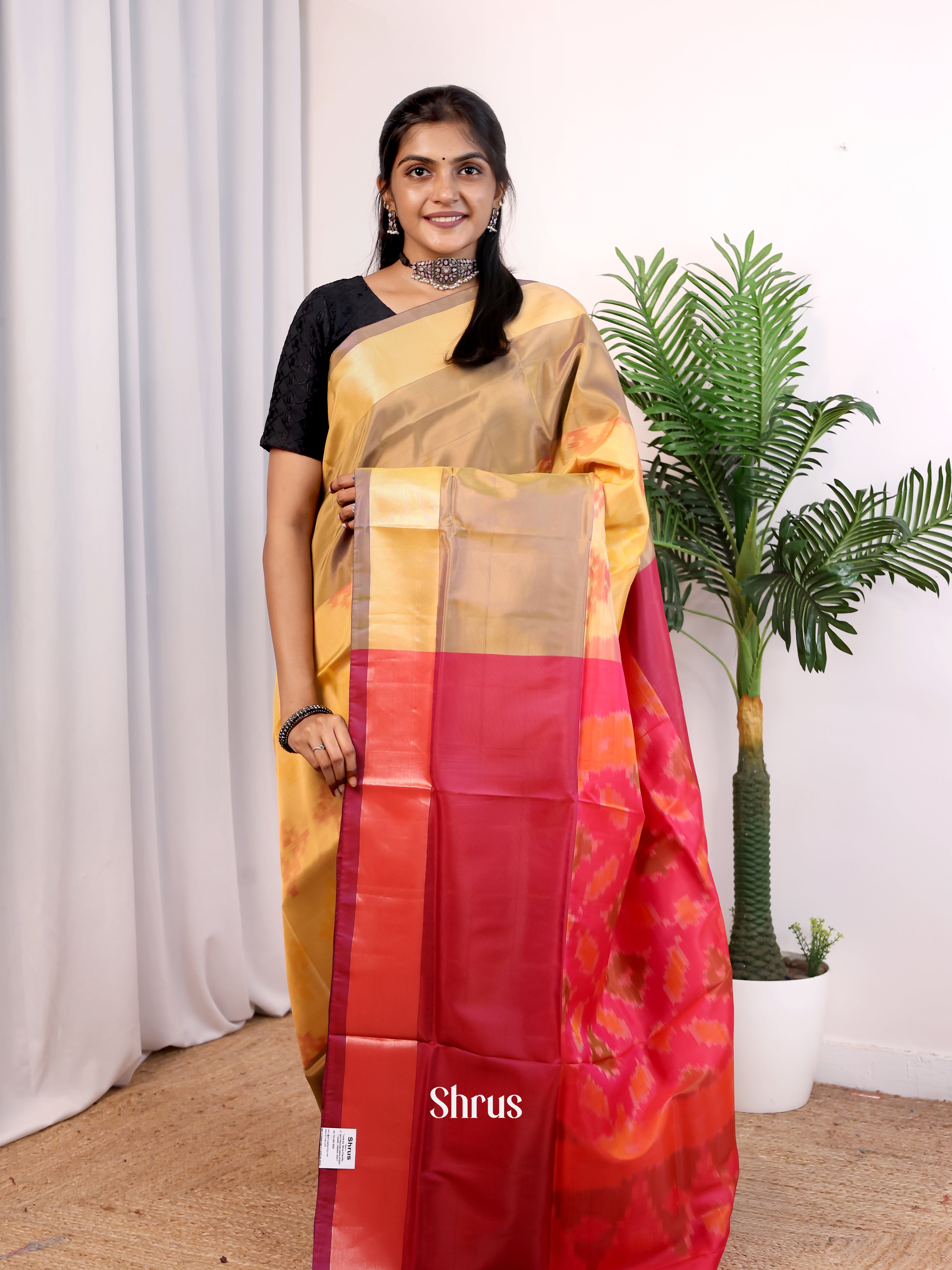 Pale Yellow & Maroon - Semi uppada Saree - Shop on Shrus.com