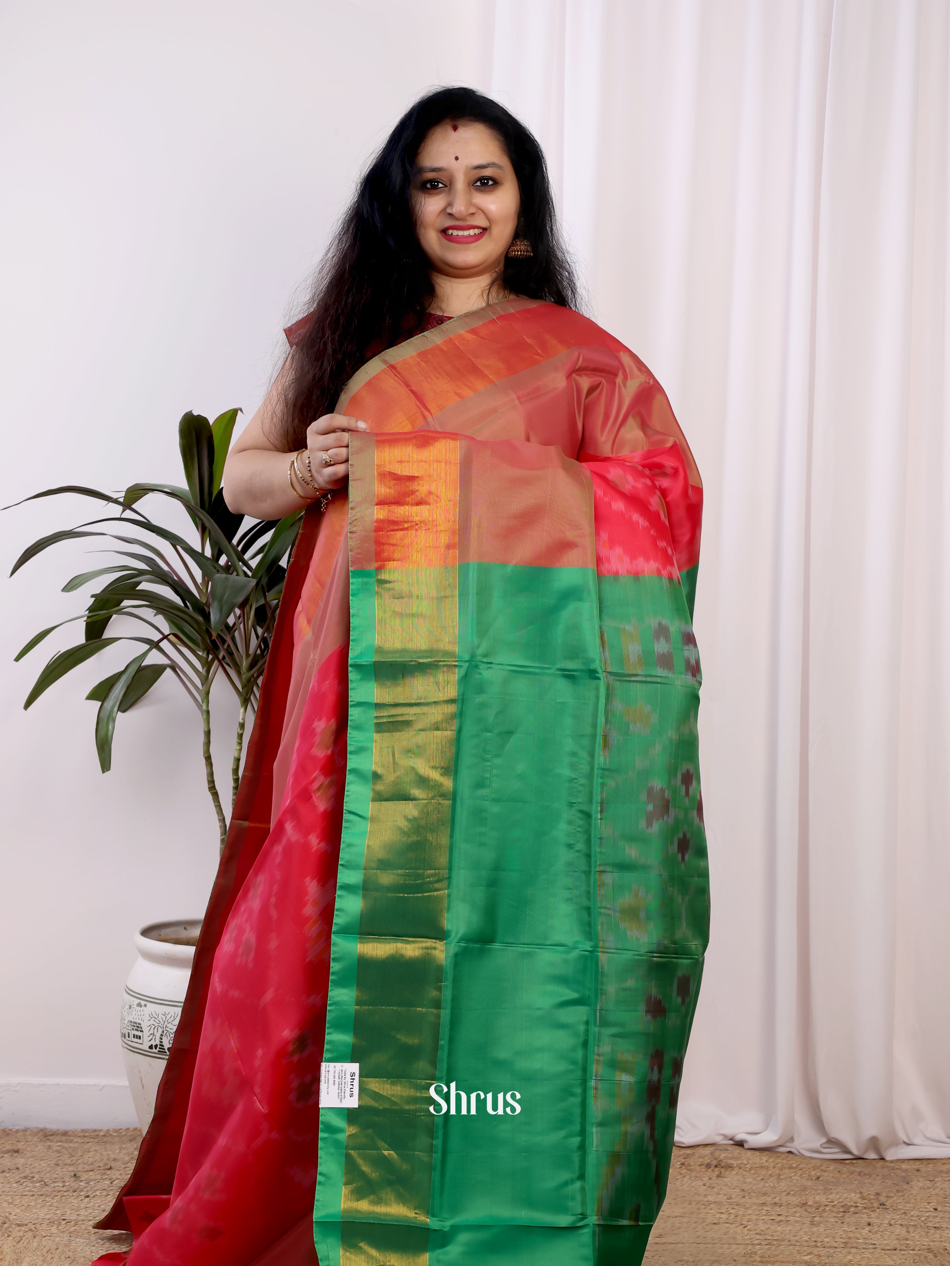Red & Green - Semi uppada Saree - Shop on Shrus.com
