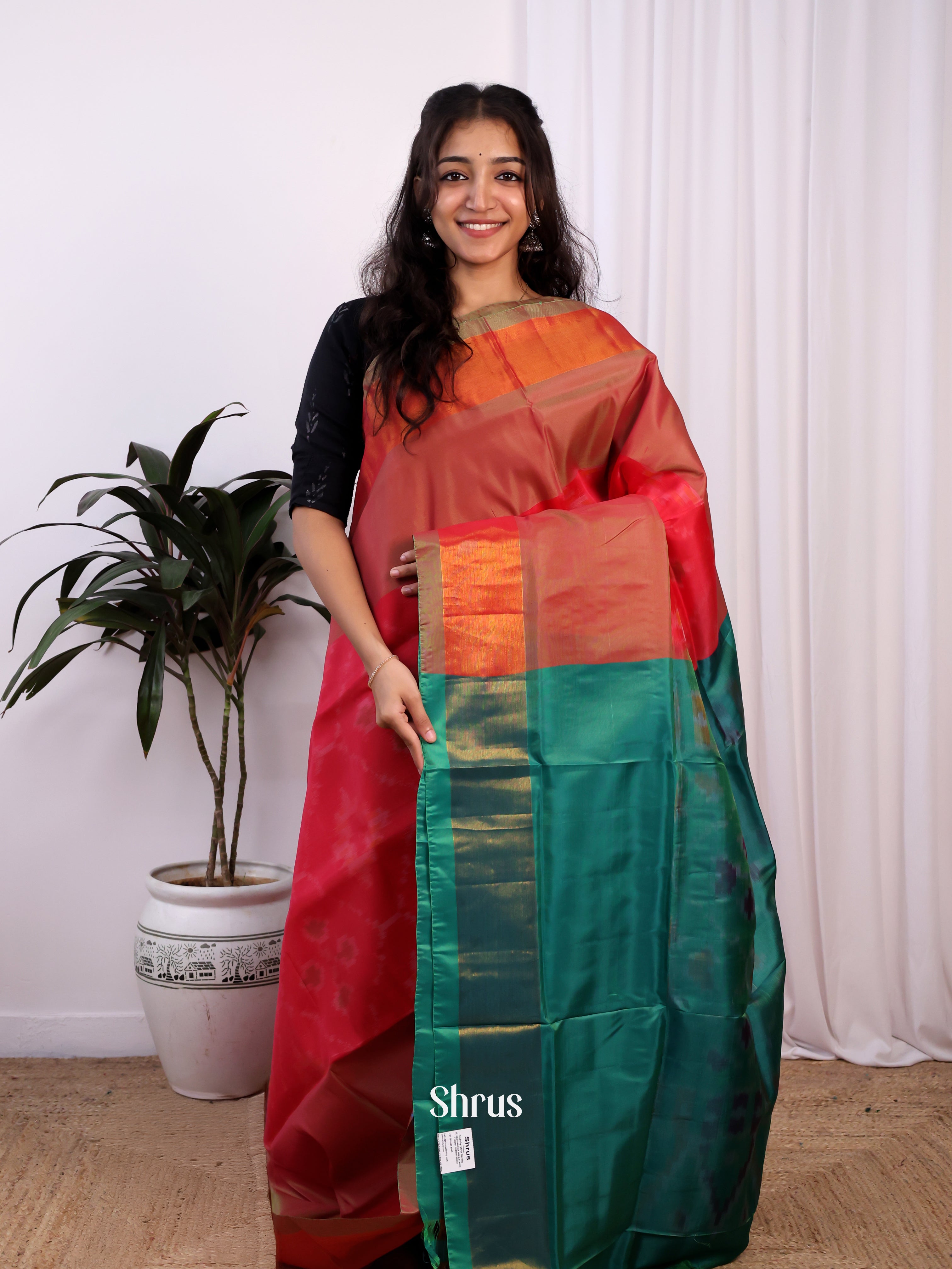 Red & Green - Semi uppada Saree - Shop on Shrus.com