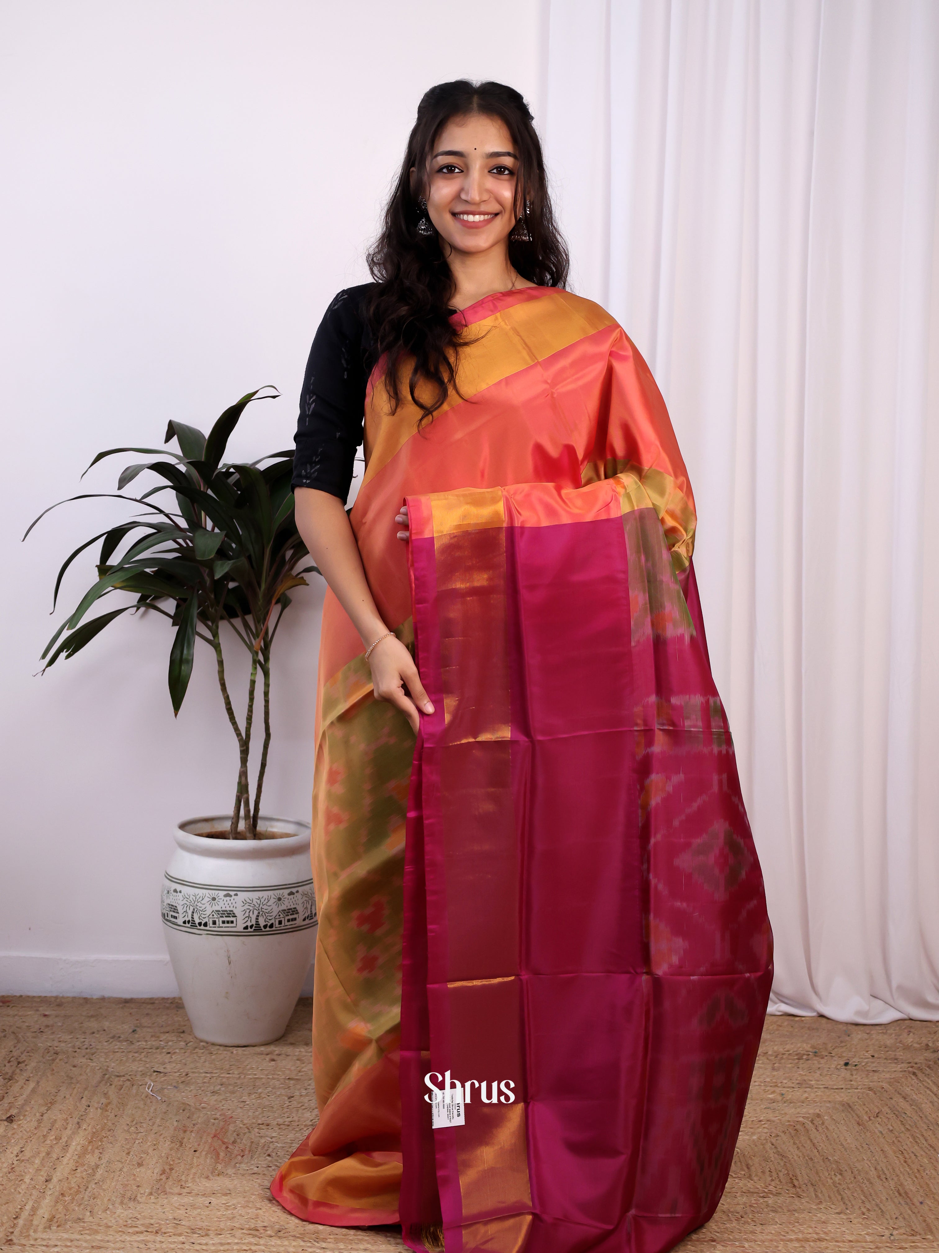 Green & Maroon - Semi uppada Saree - Shop on Shrus.com