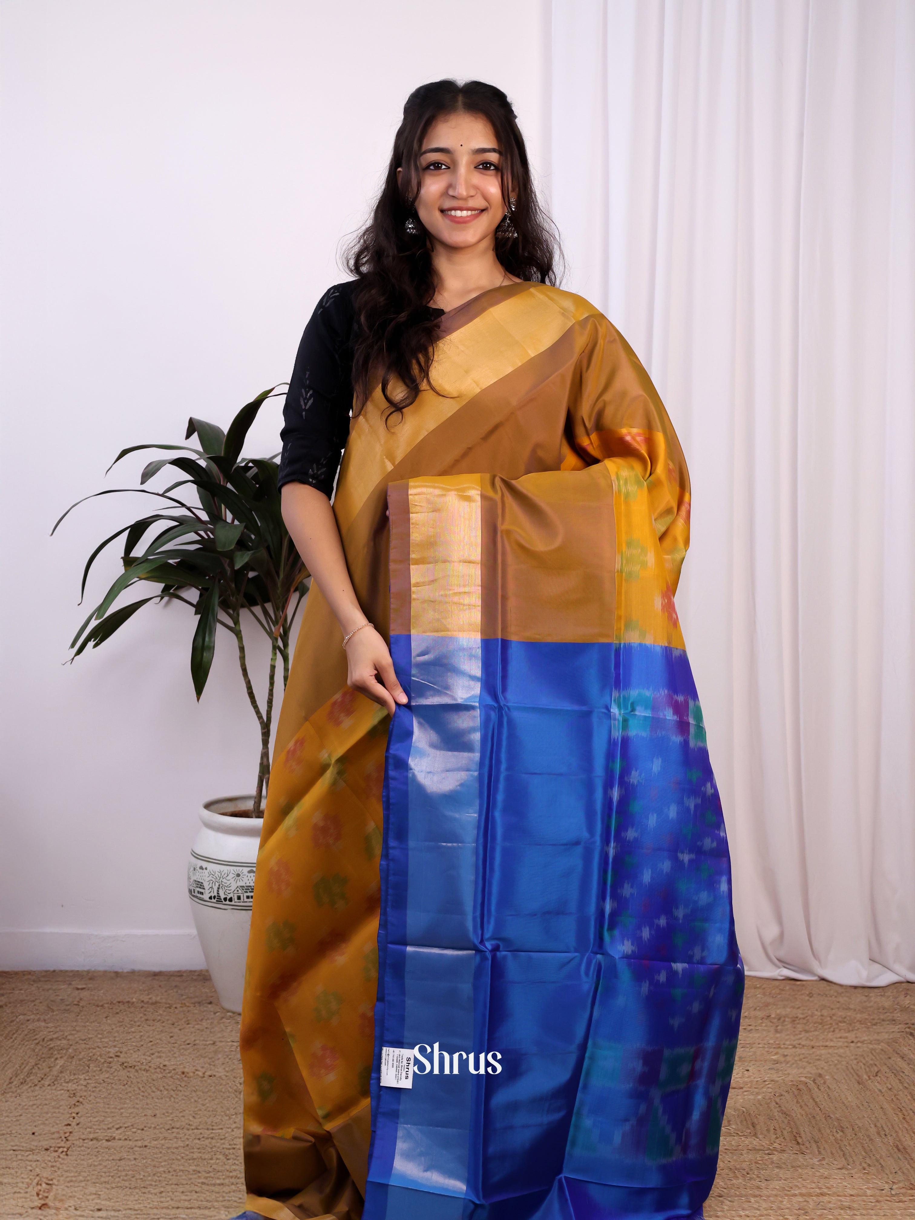 Mustard & Blue - Semi uppada Saree - Shop on Shrus.com
