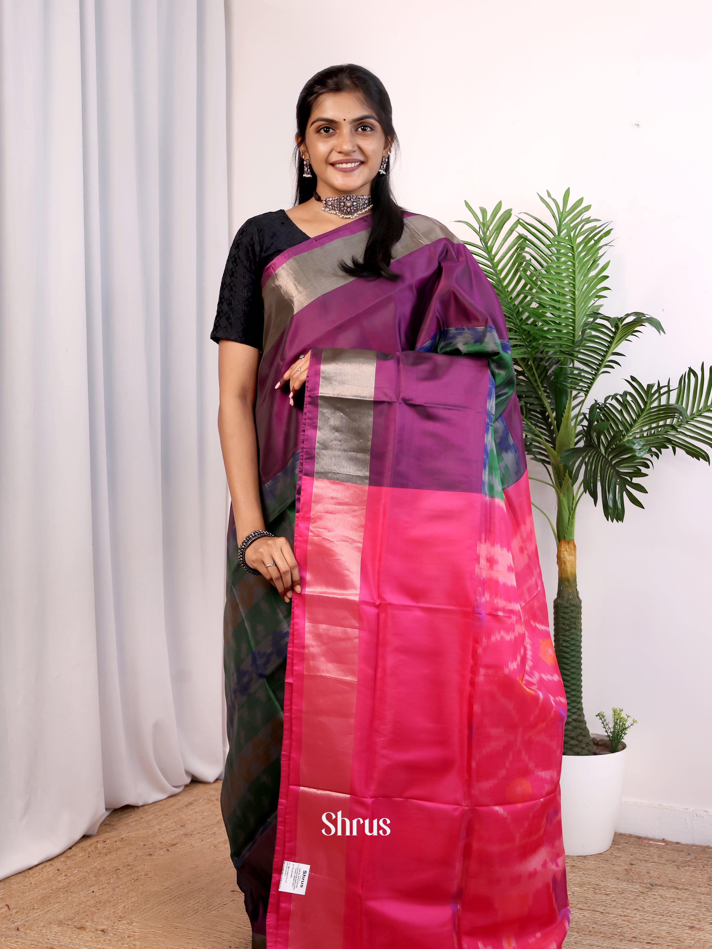 Green & Pink - Semi uppada Saree - Shop on Shrus.com
