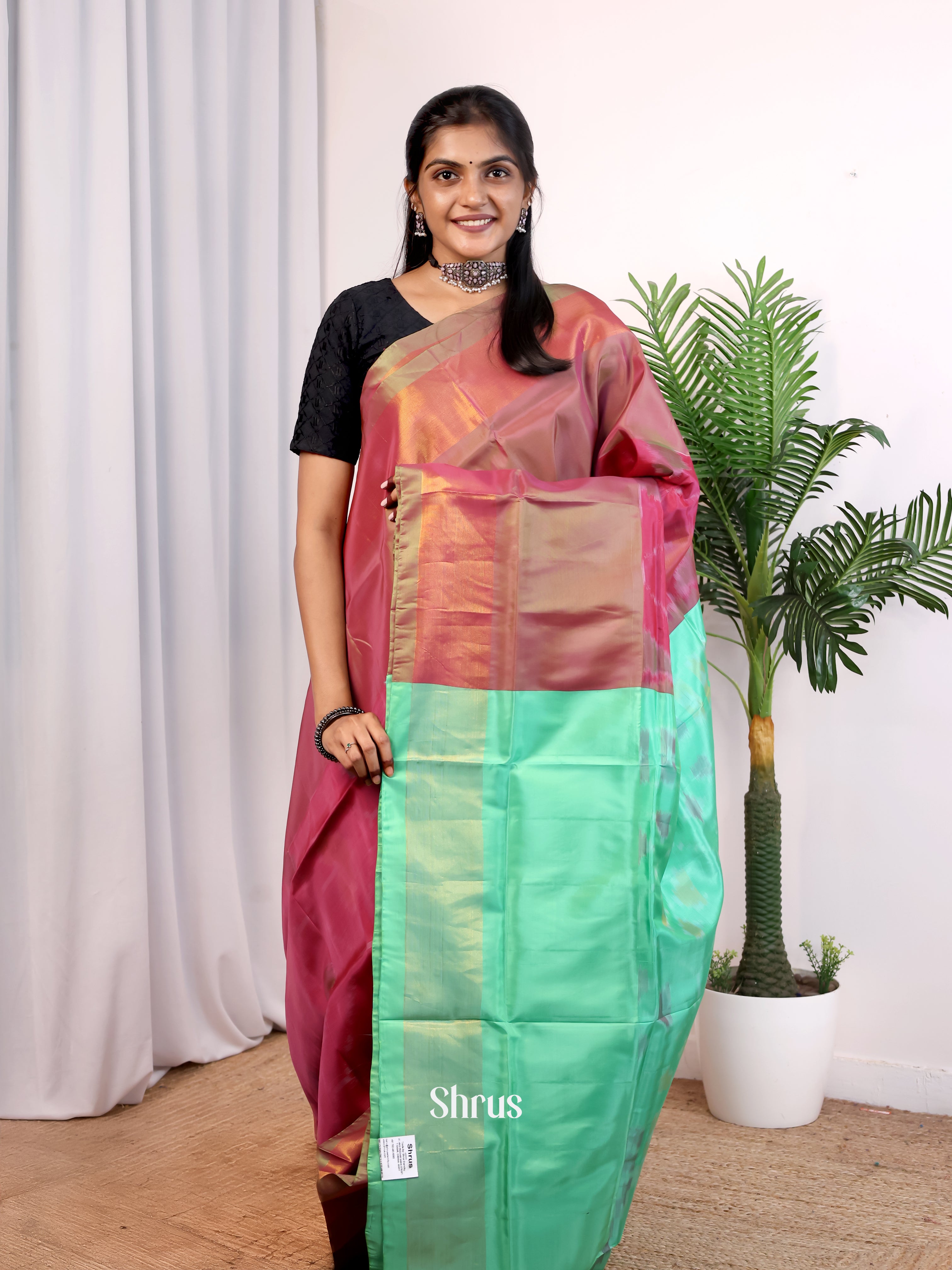 Maroon & Green- Semi uppada Saree - Shop on Shrus.com
