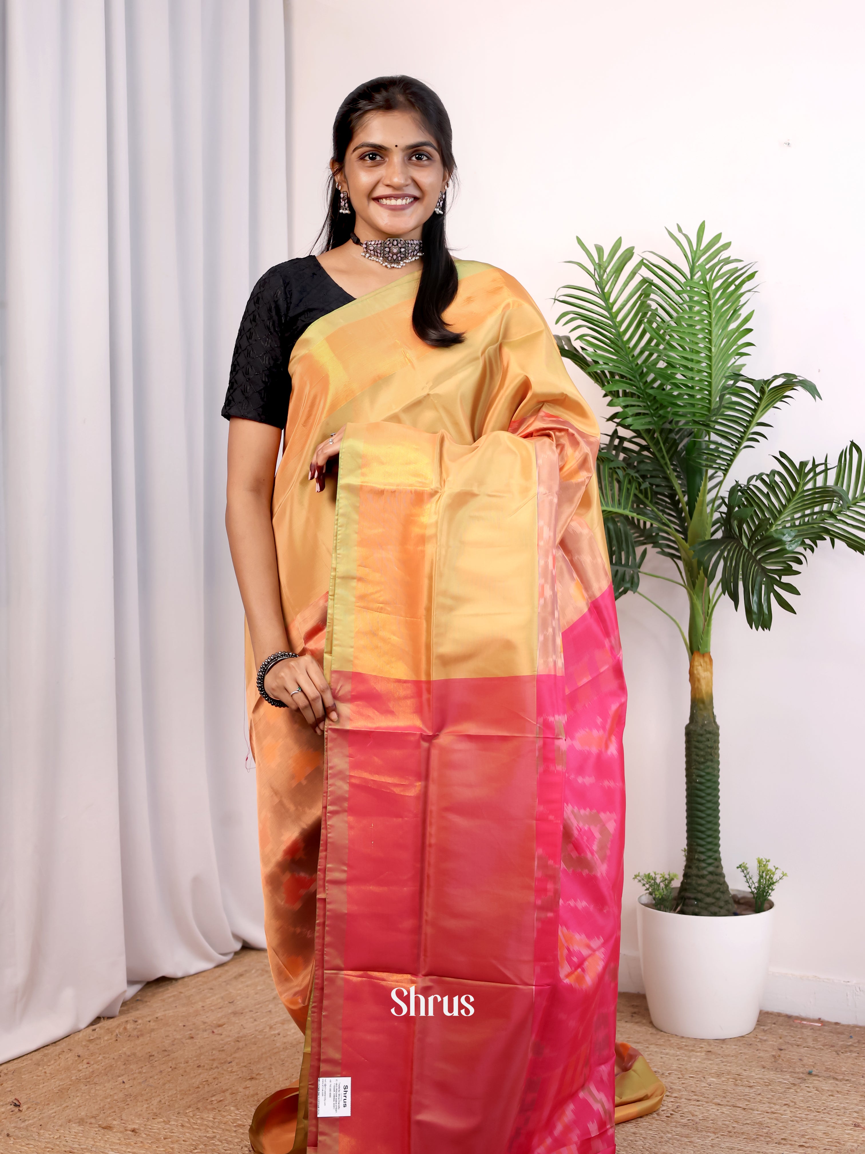 Green & Pink - Semi uppada Saree - Shop on Shrus.com