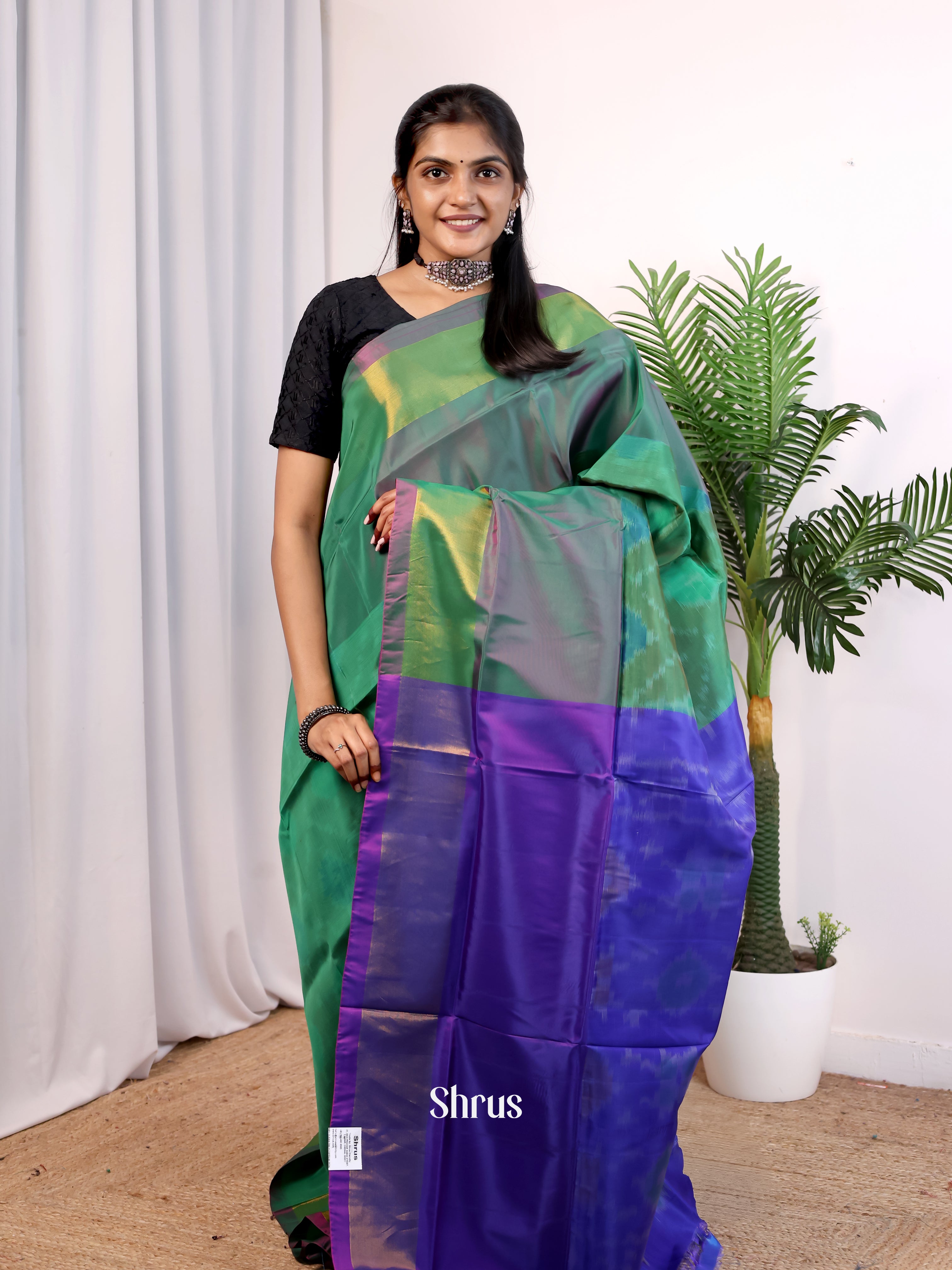 Green & Violet- Semi uppada Saree - Shop on Shrus.com