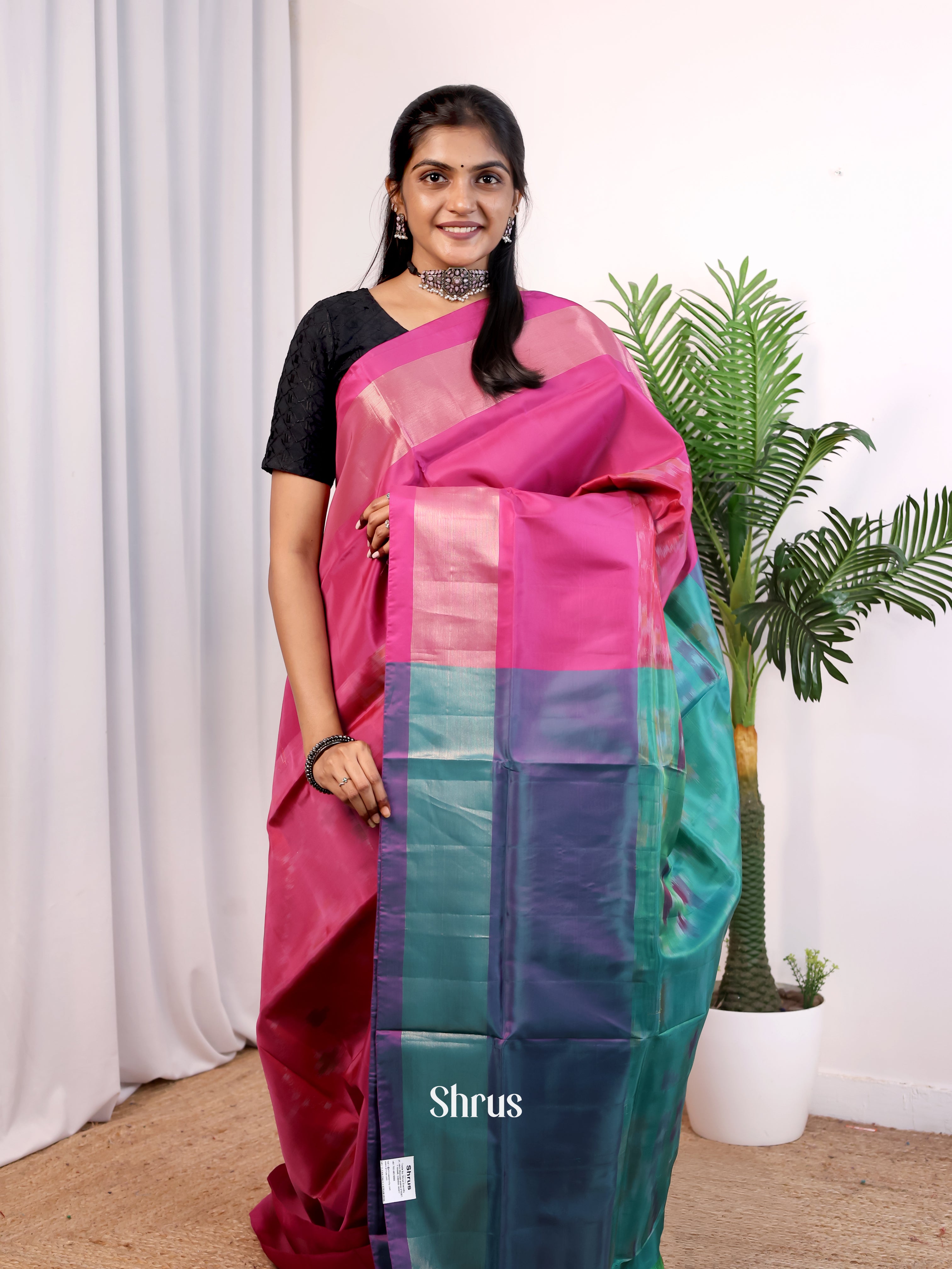 Majenta Pink & Green - Semi uppada Saree - Shop on Shrus.com