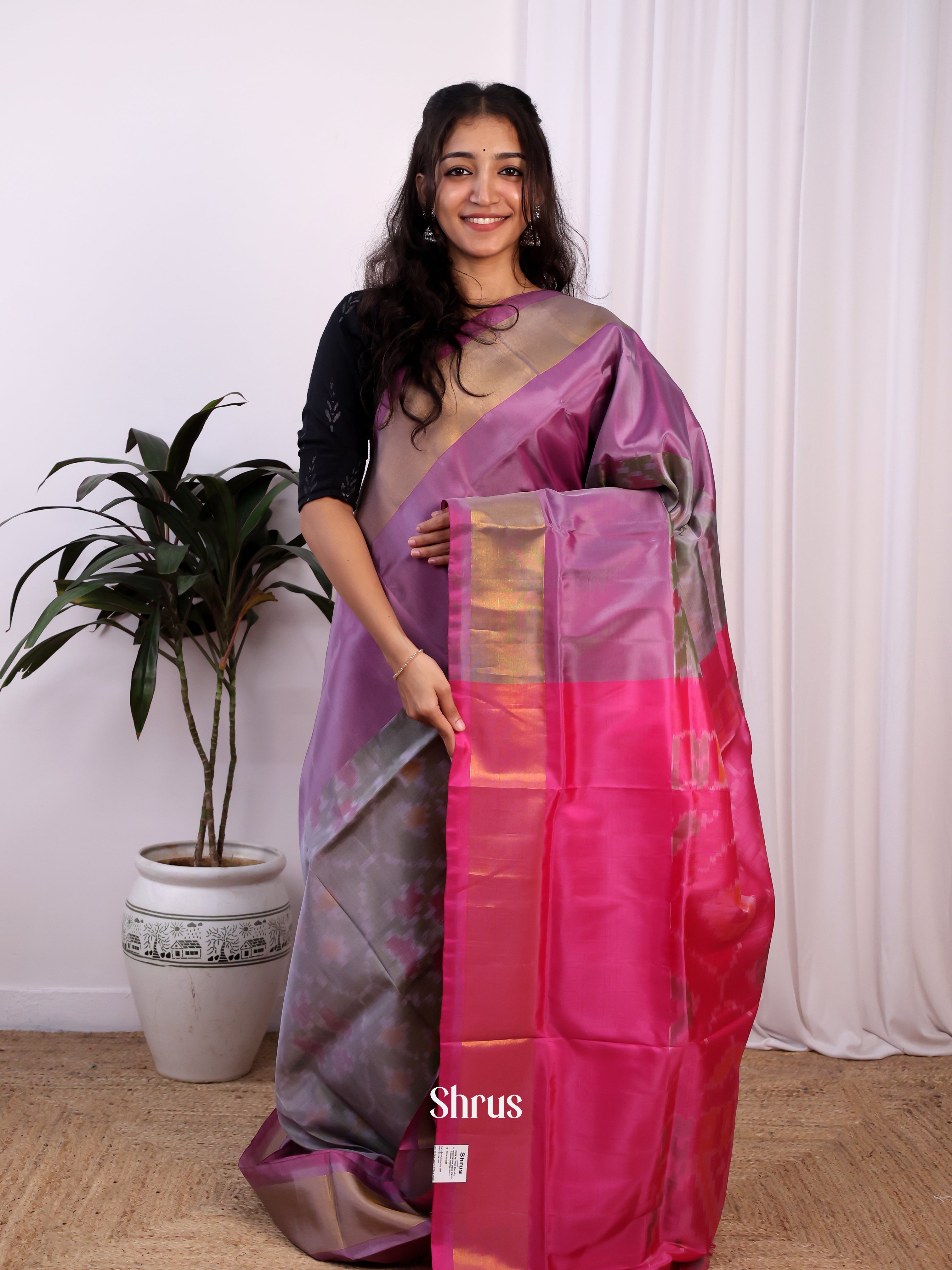 Grey & Pink- Semi uppada Saree - Shop on Shrus.com