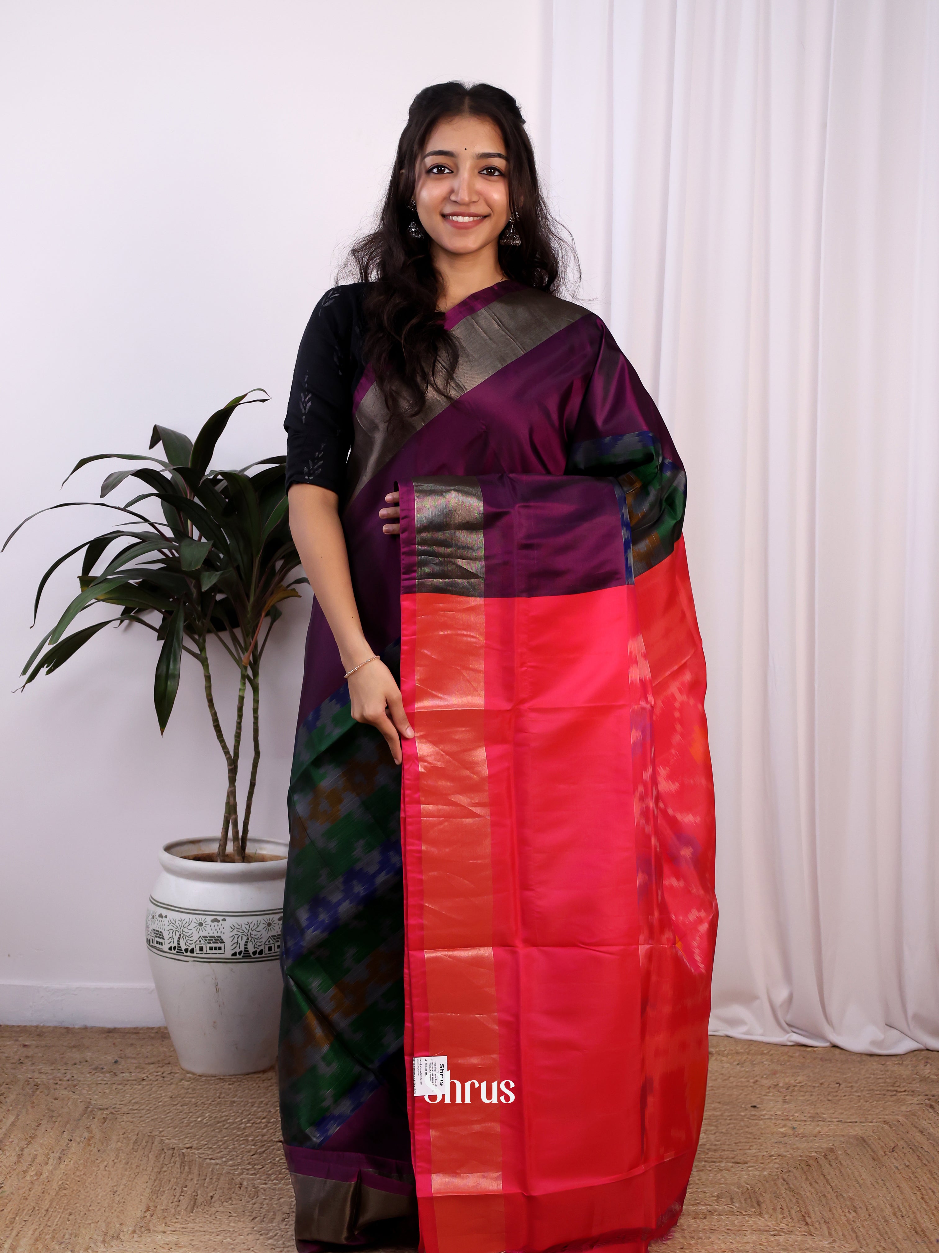 Green & Red - Semi uppada Saree - Shop on Shrus.com