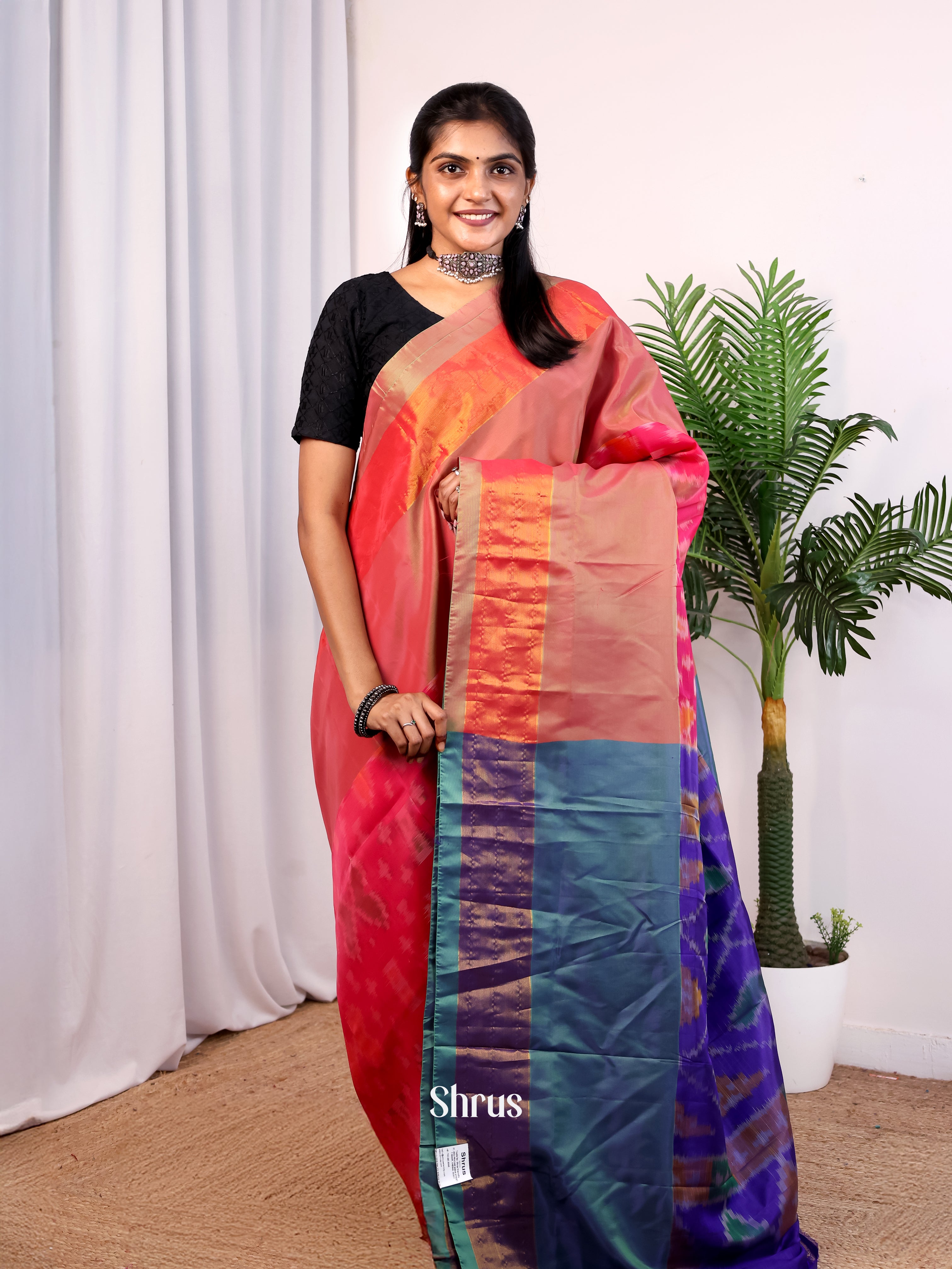 Pink & Blue - Semi uppada Saree - Shop on Shrus.com