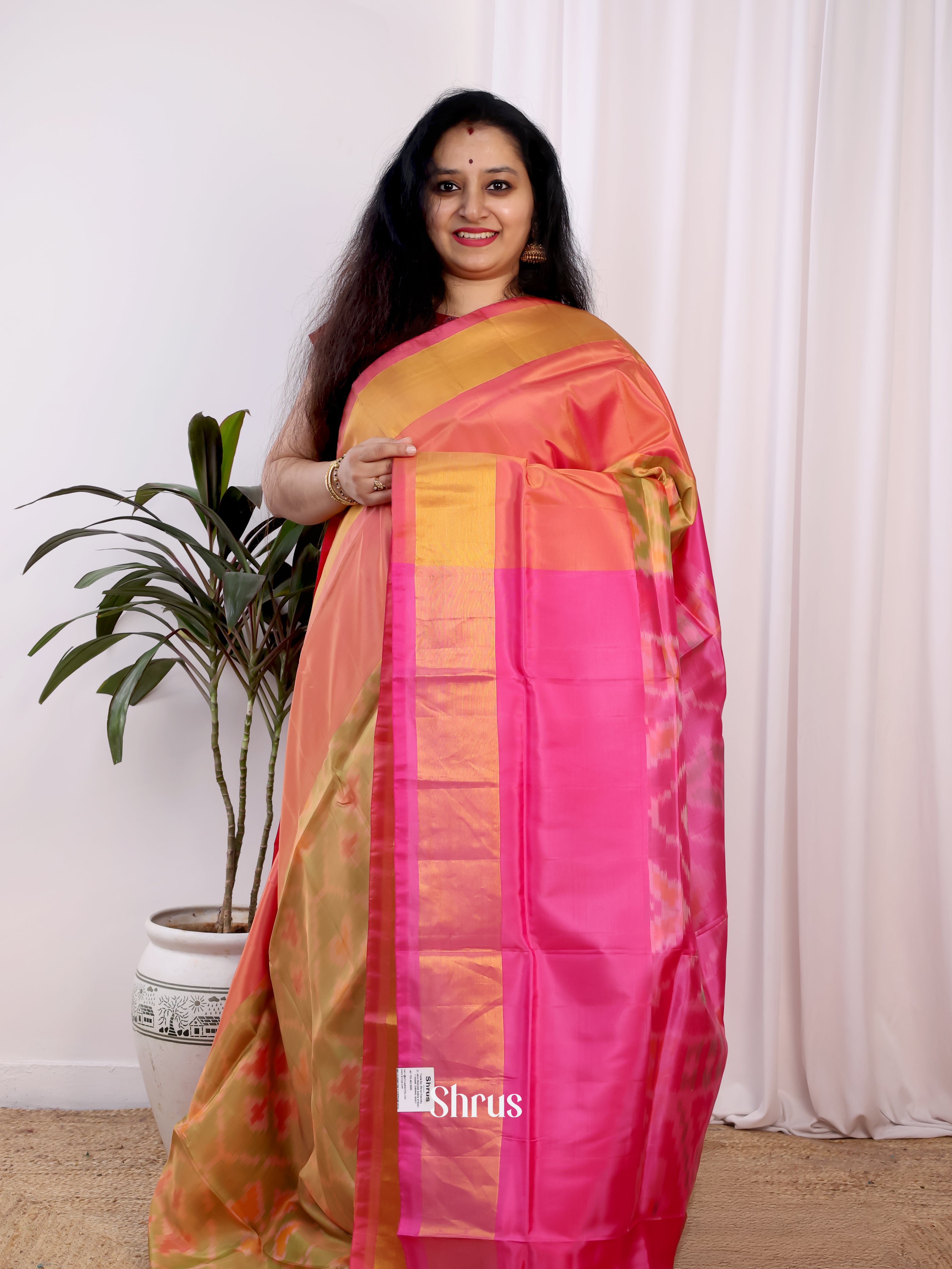 Green & Pink - Semi uppada Saree - Shop on Shrus.com
