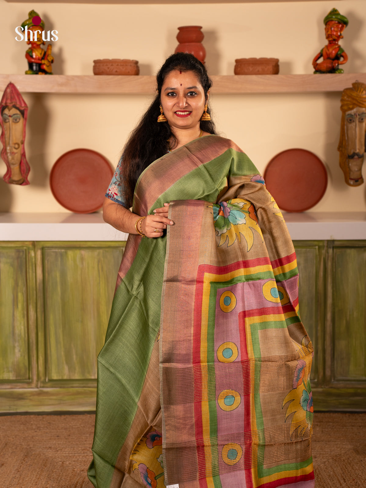 Green & Brown - Tussar Saree - Shop on Shrus.com