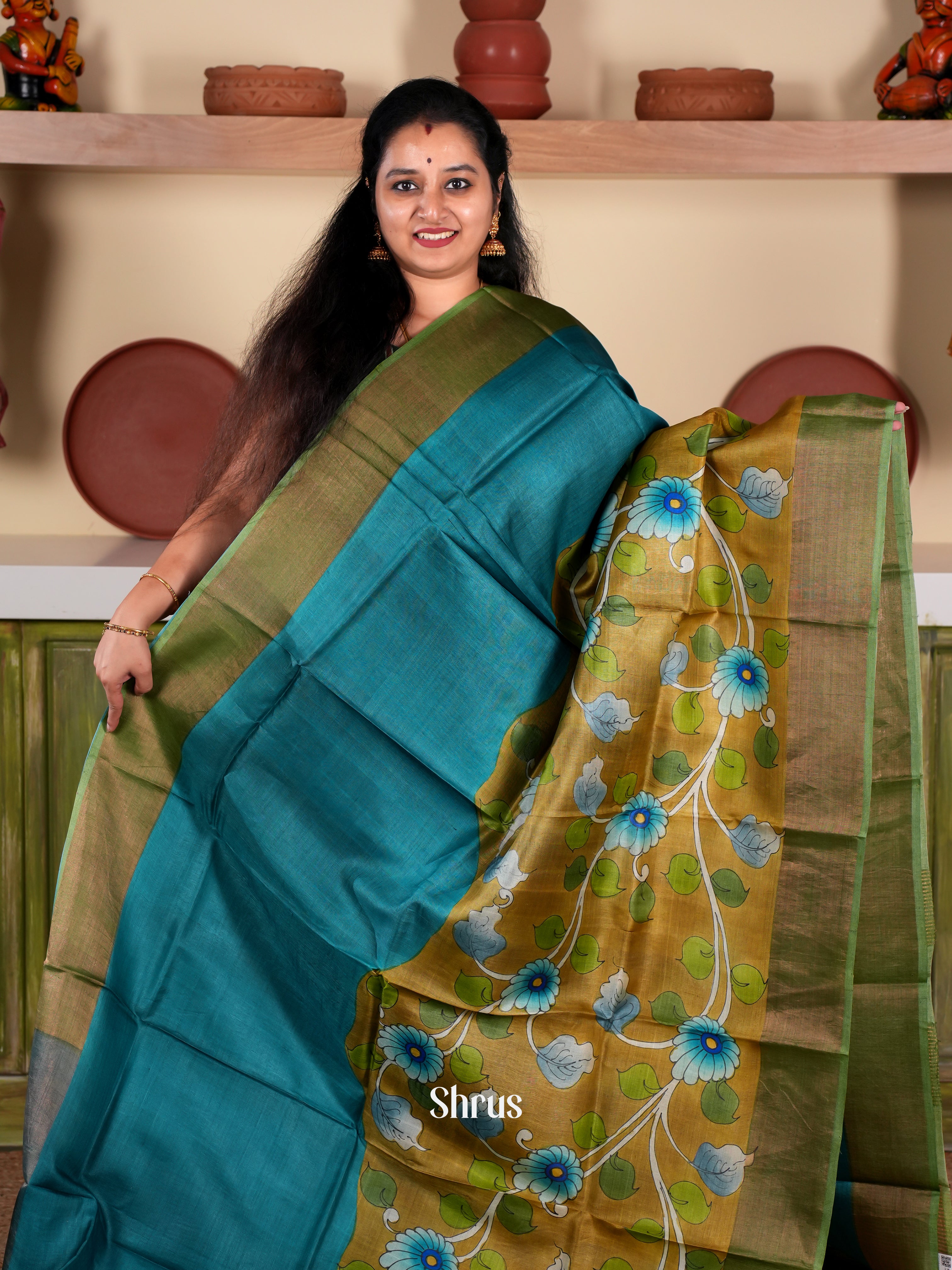 Blue & Green - Tussar Saree - Shop on Shrus.com