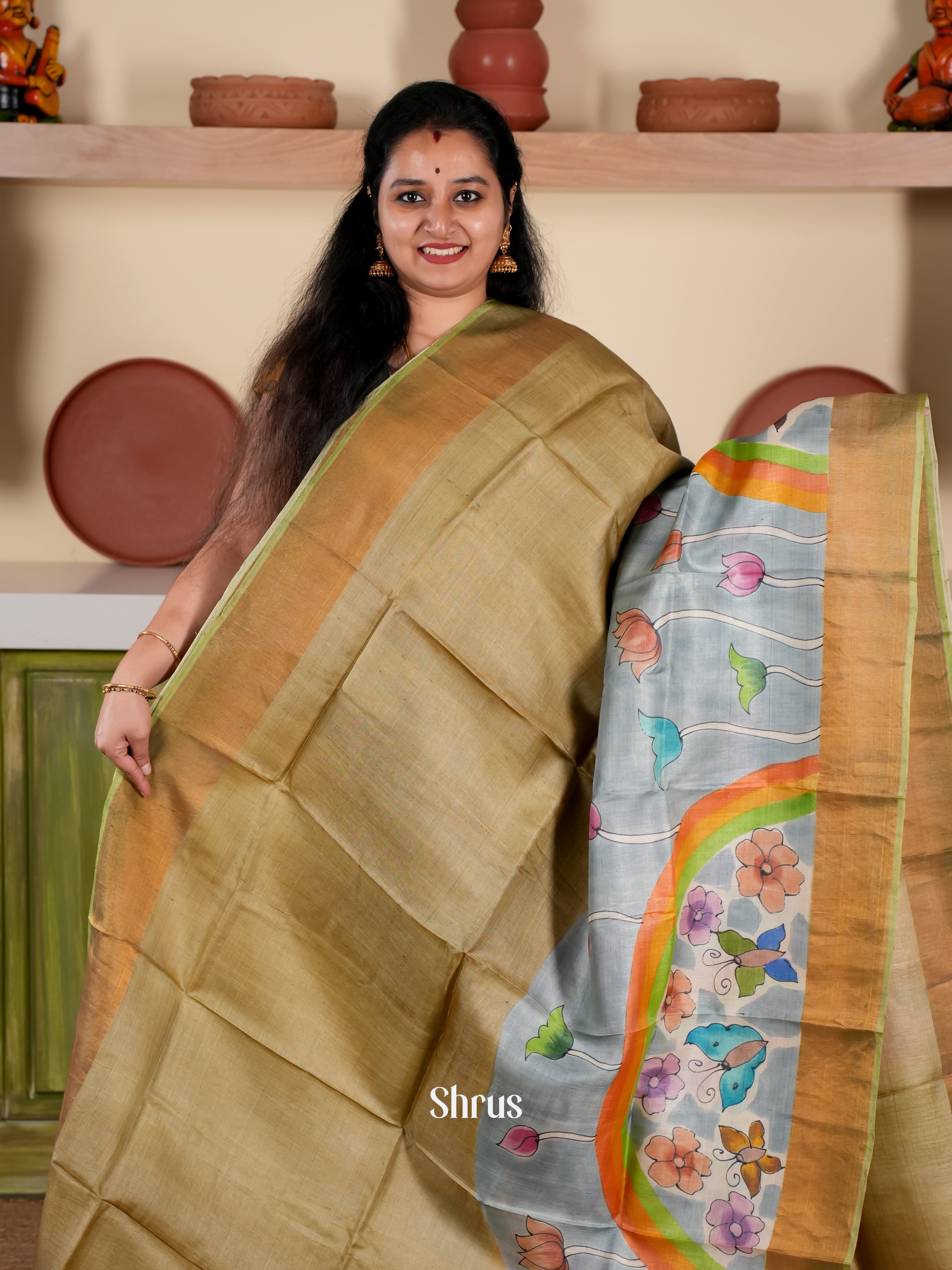 Gold & Grey - Tussar Saree-1