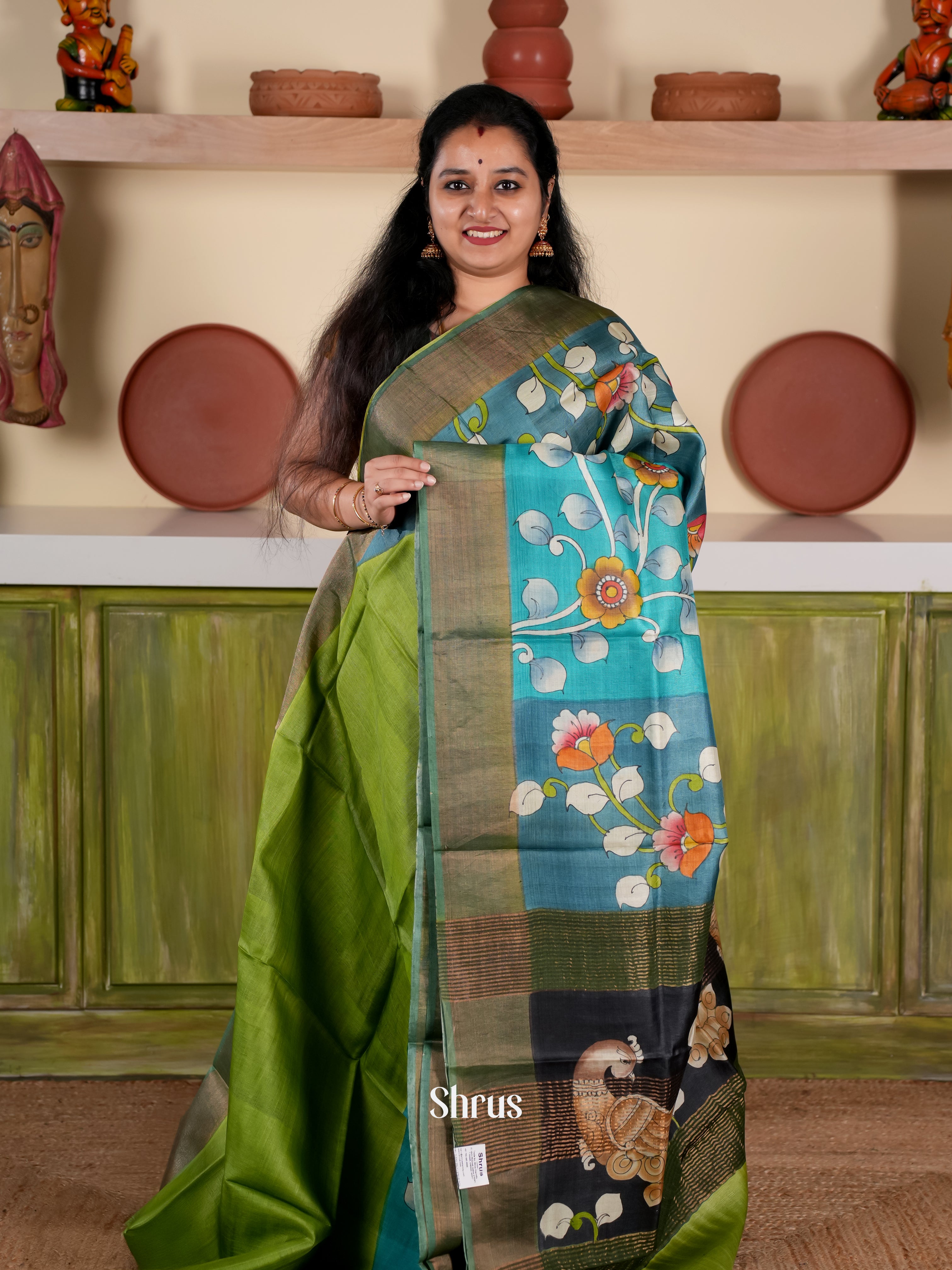 Green & Blue - Tussar Saree - Shop on Shrus.com