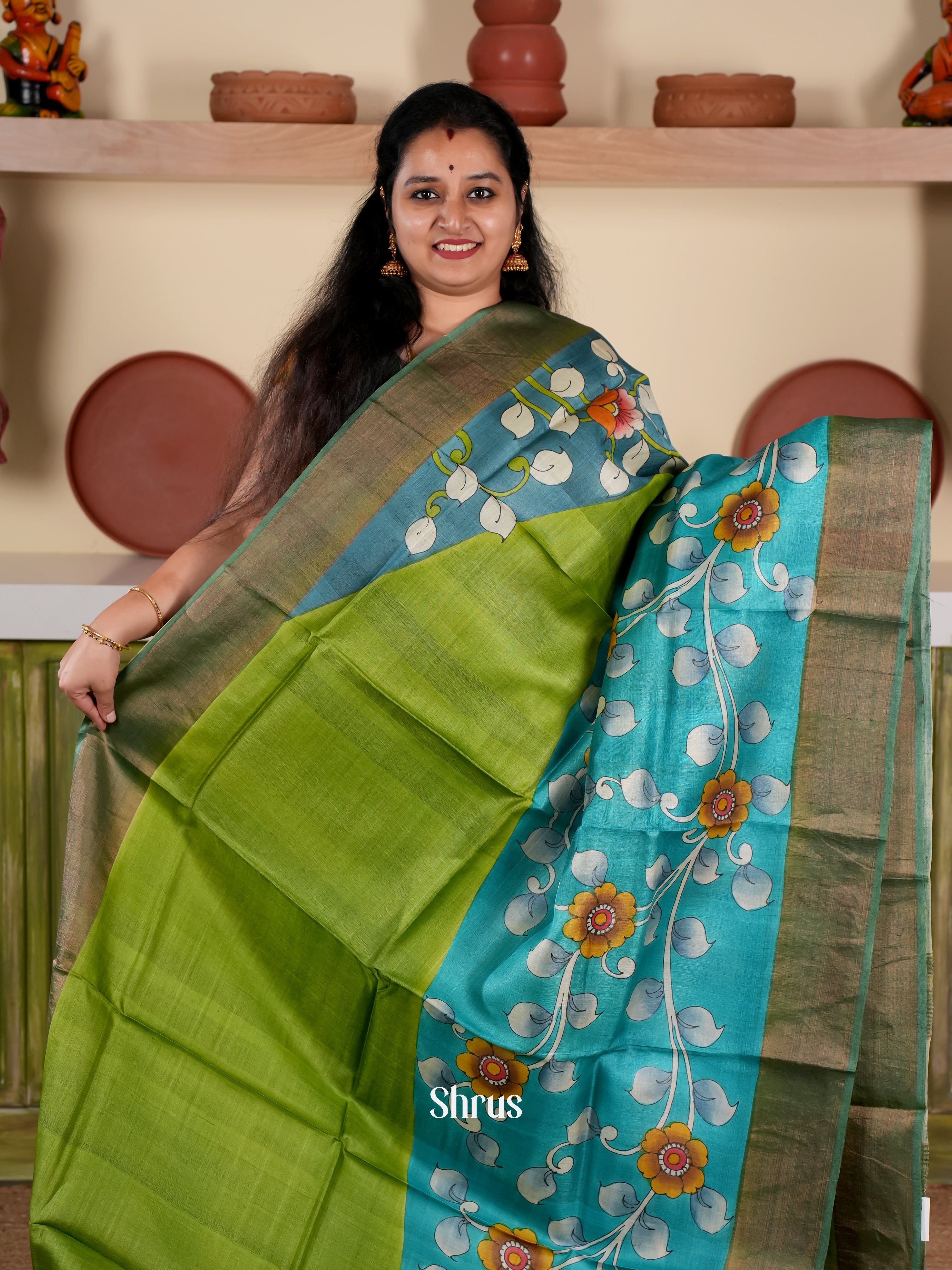 Green & Blue - Tussar Saree - Shop on Shrus.com