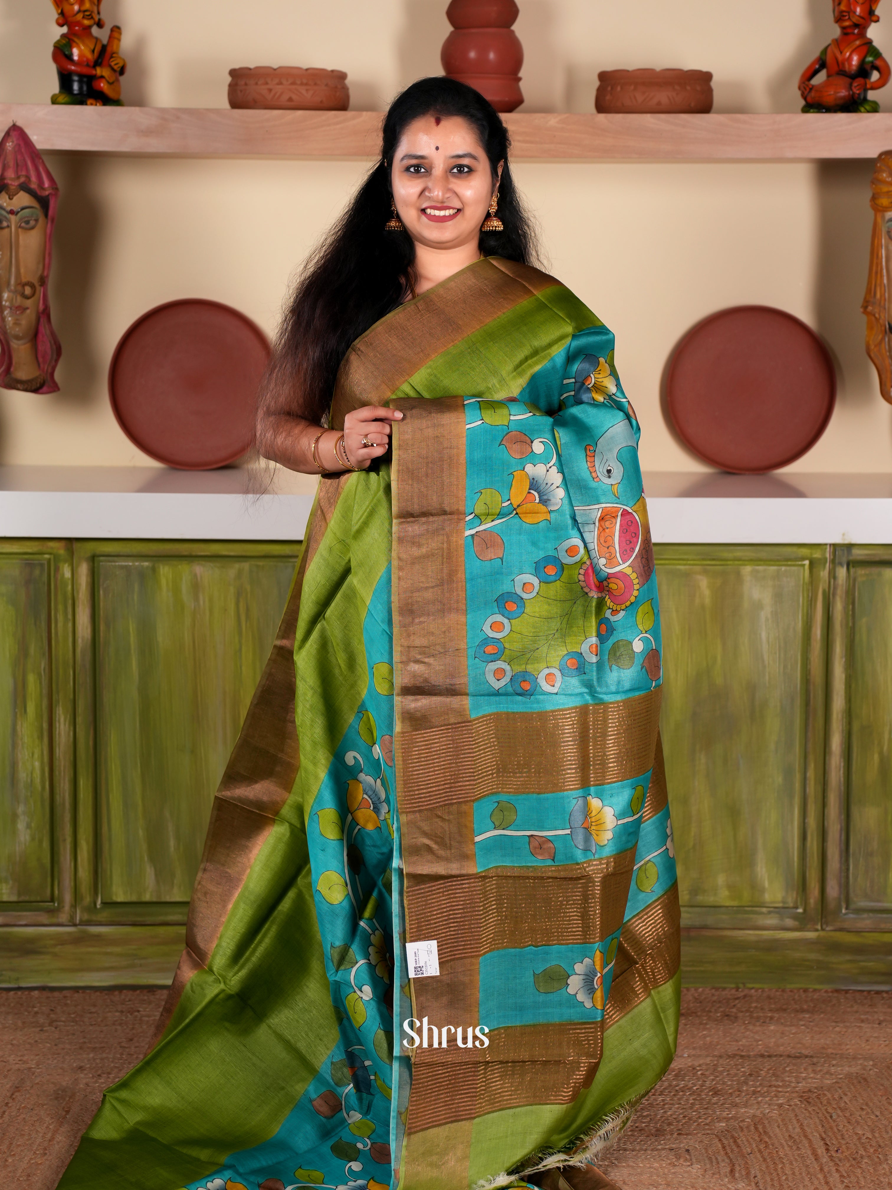Leaf Green & Green - Tussar Saree - Shop on Shrus.com