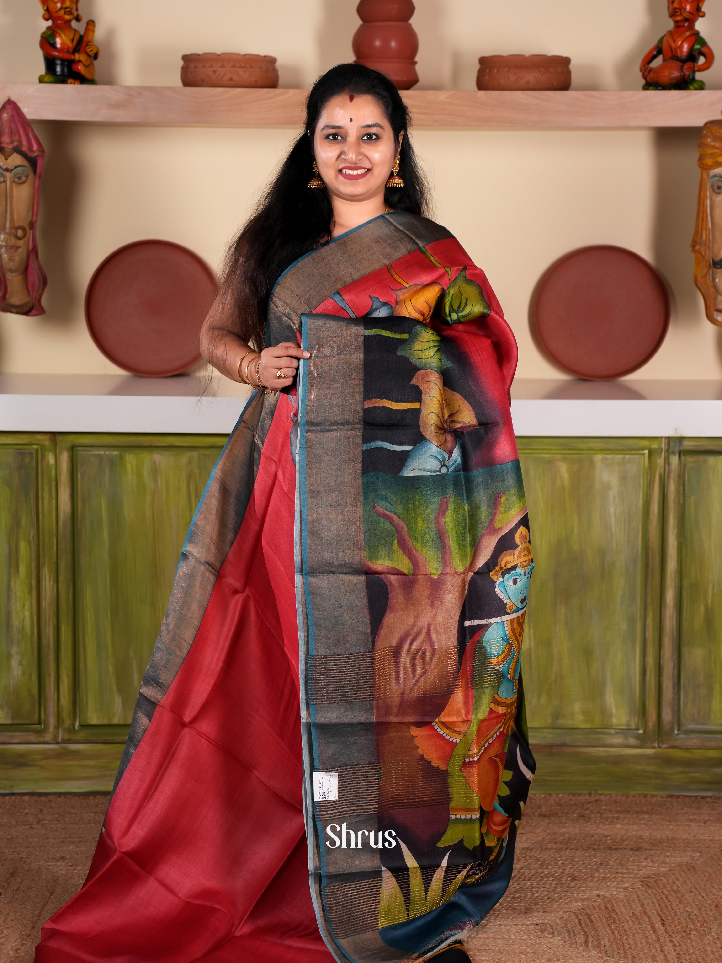 Red & Black - Tussar Saree - Shop on Shrus.com
