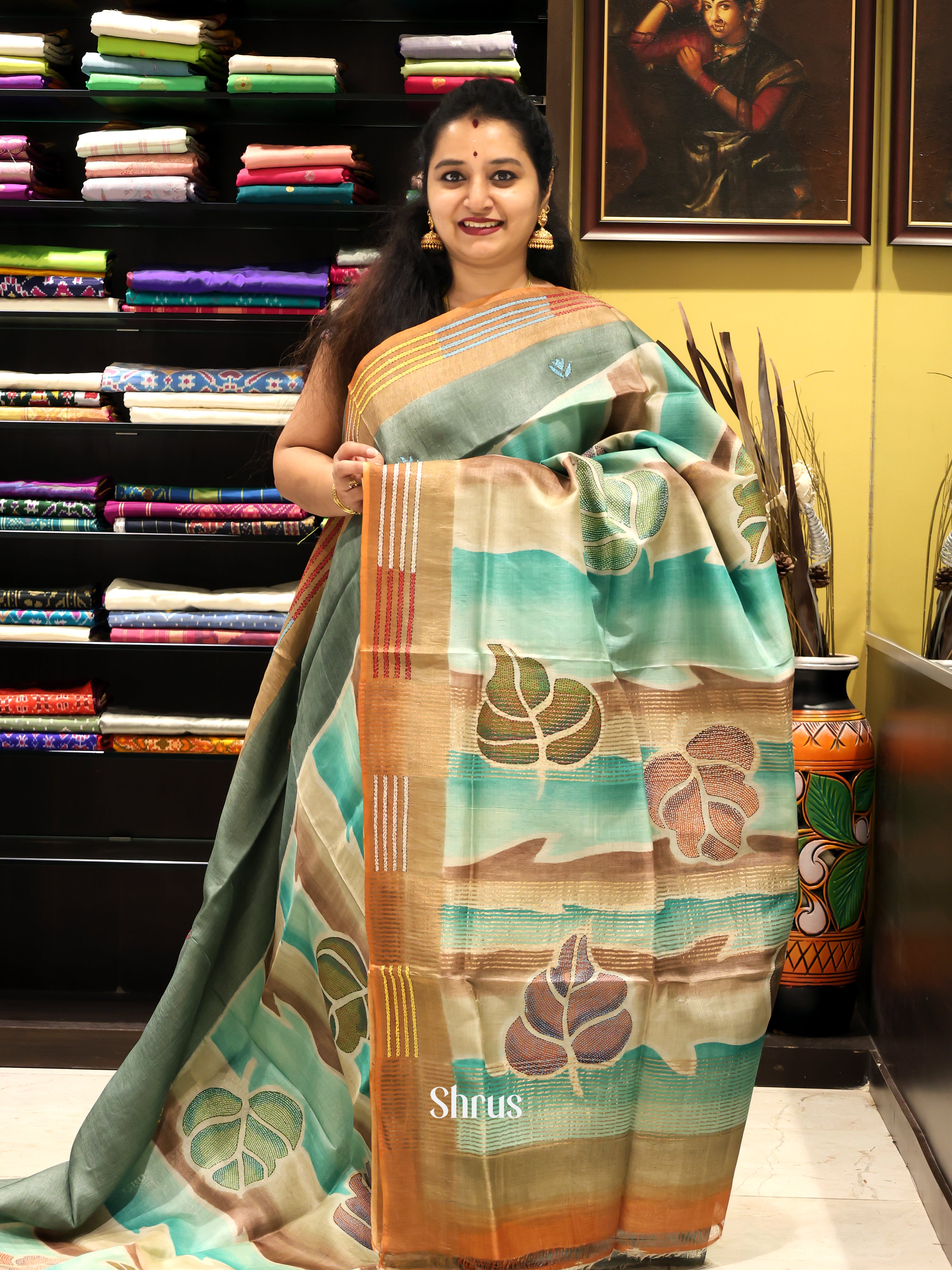 Green & Brown - Tussar Saree - Shop on Shrus.com