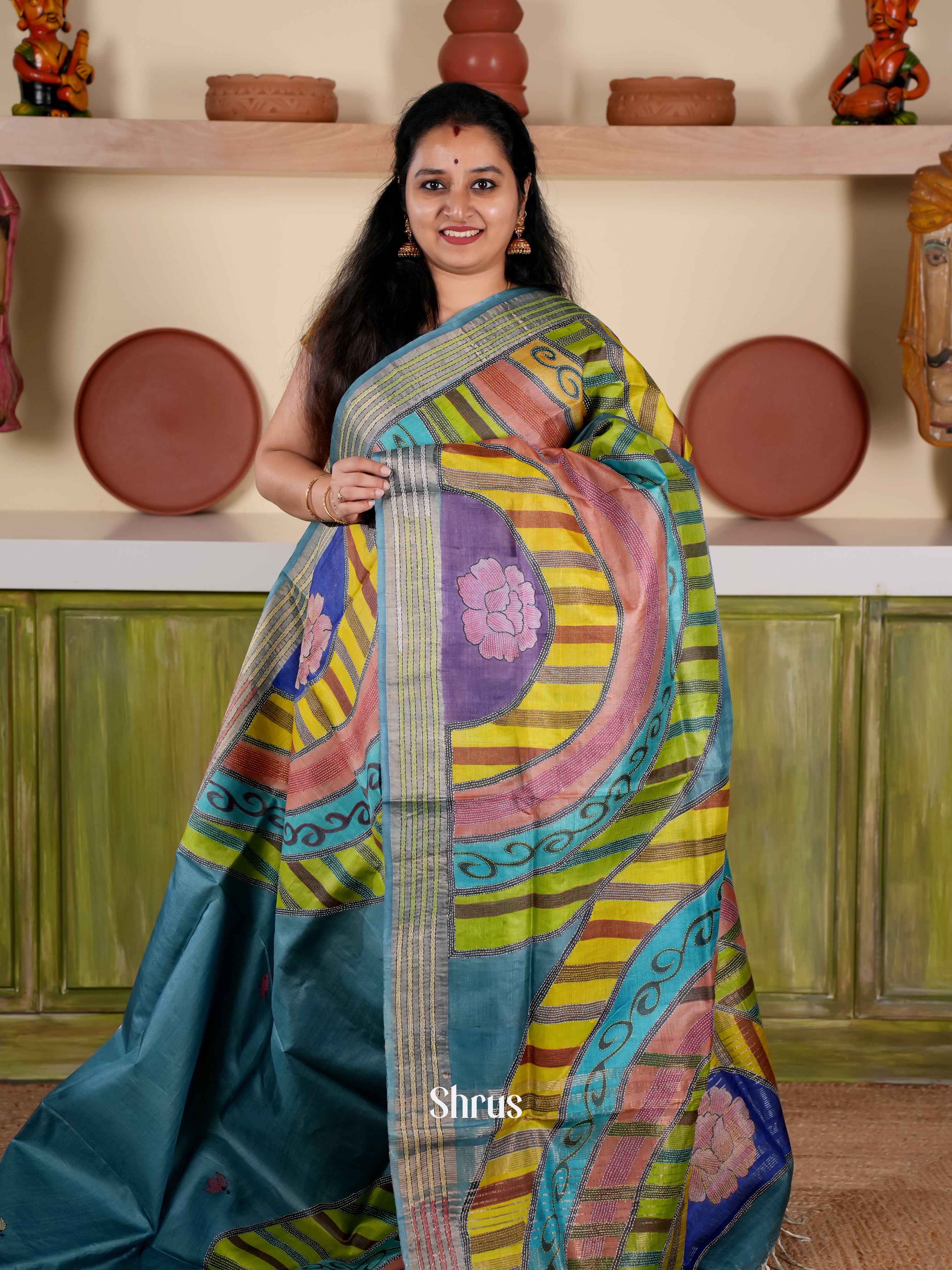 Blue - Tussar Silk Saree - Shop on Shrus.com