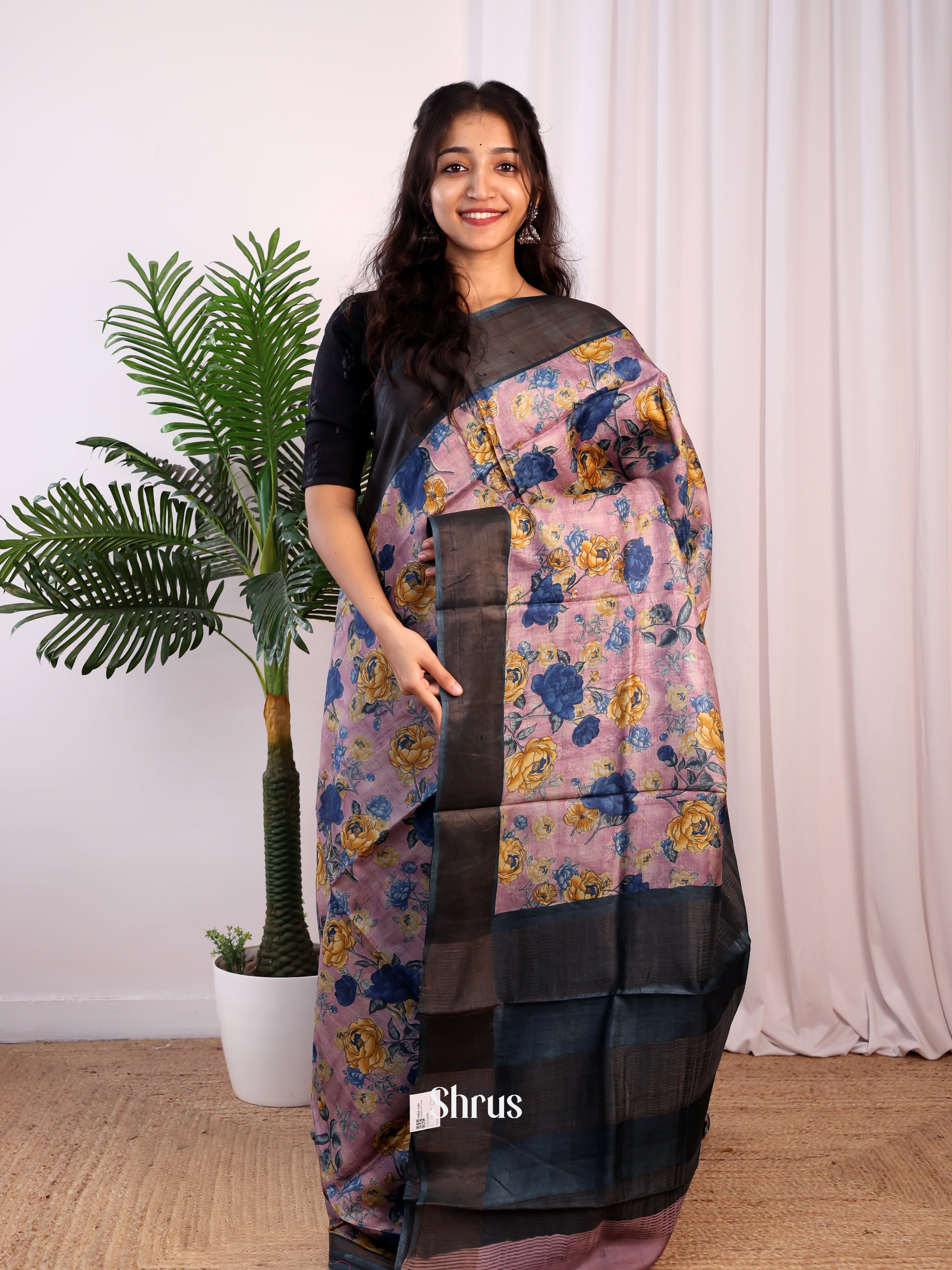 Purple & Blue- Tussar Saree - Shop on Shrus.com