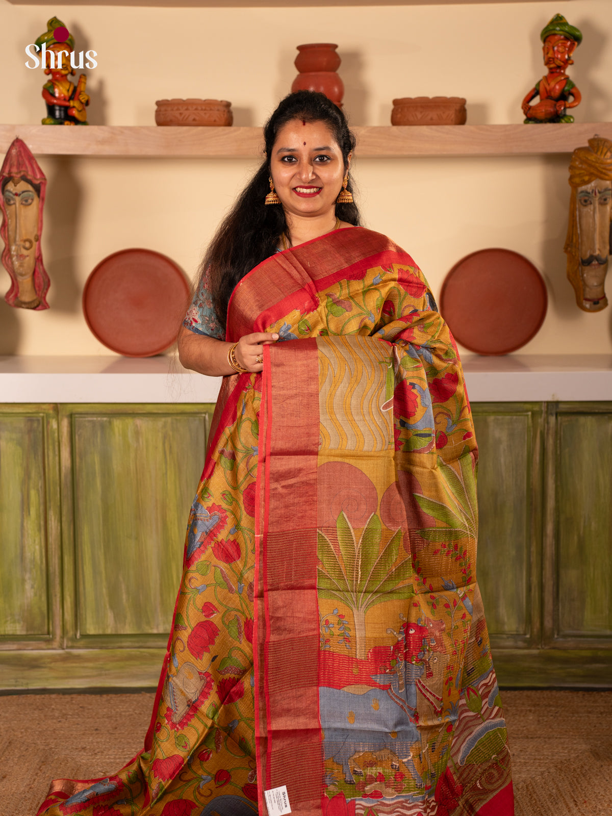 Green & Maroon - Tussar Saree - Shop on Shrus.com