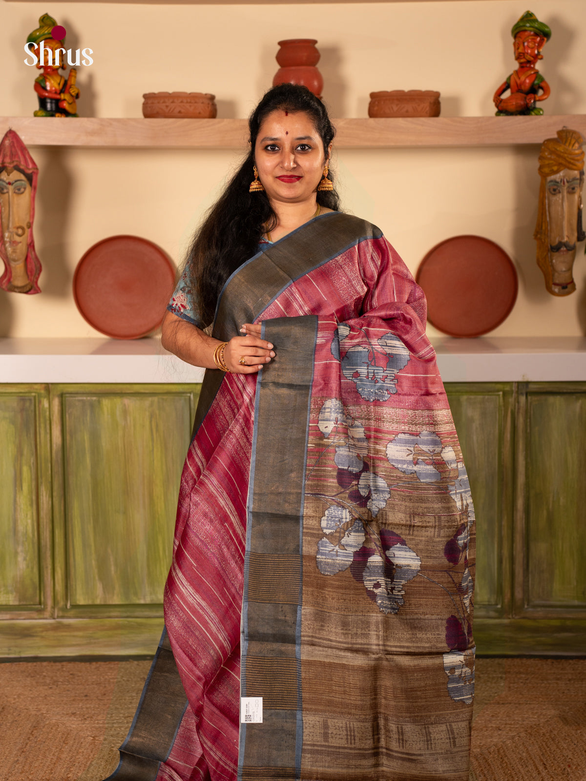 maroon & Grey - Tussar Saree - Shop on Shrus.com