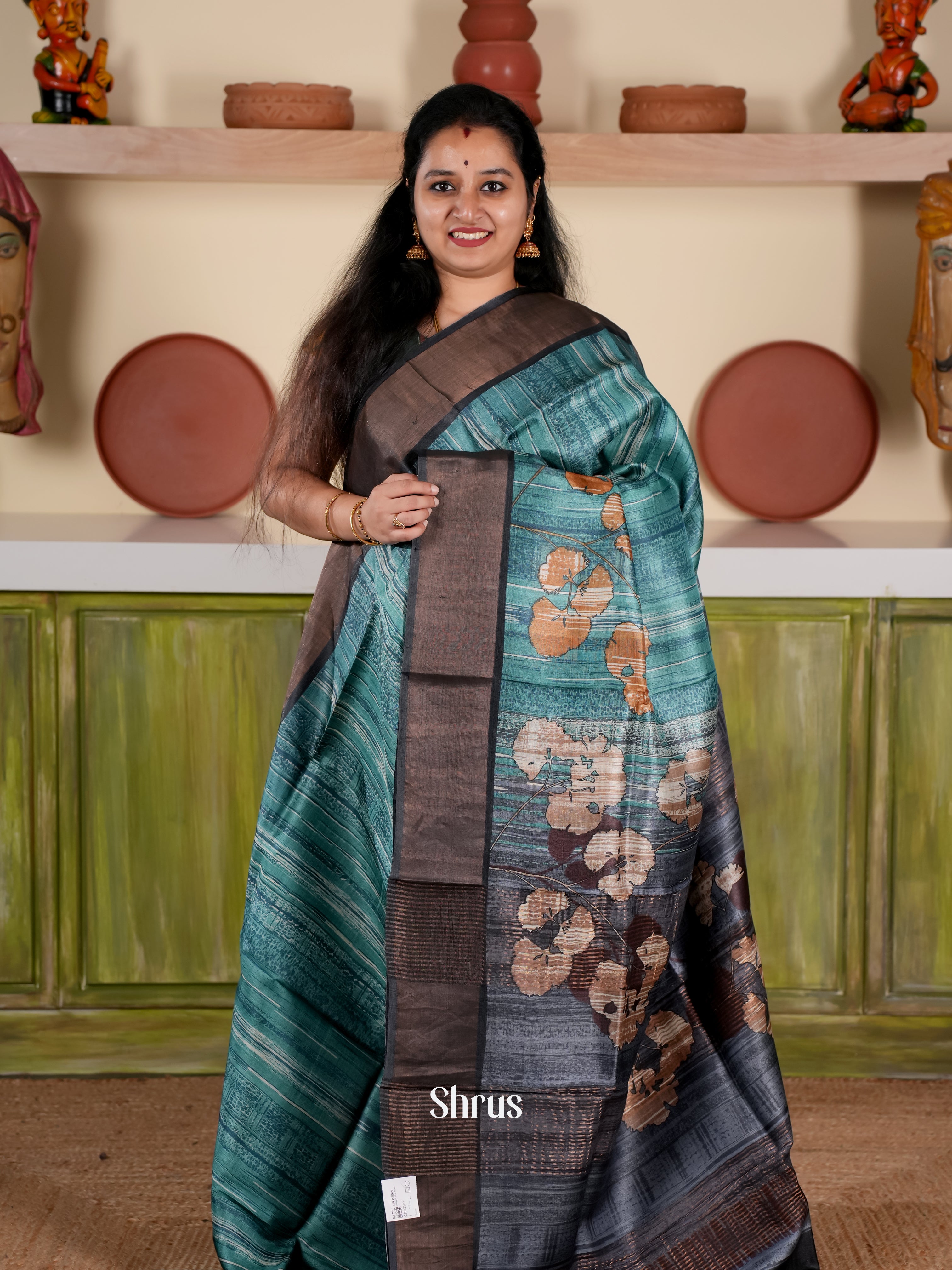 Blue & Black - Tussar Saree - Shop on Shrus.com