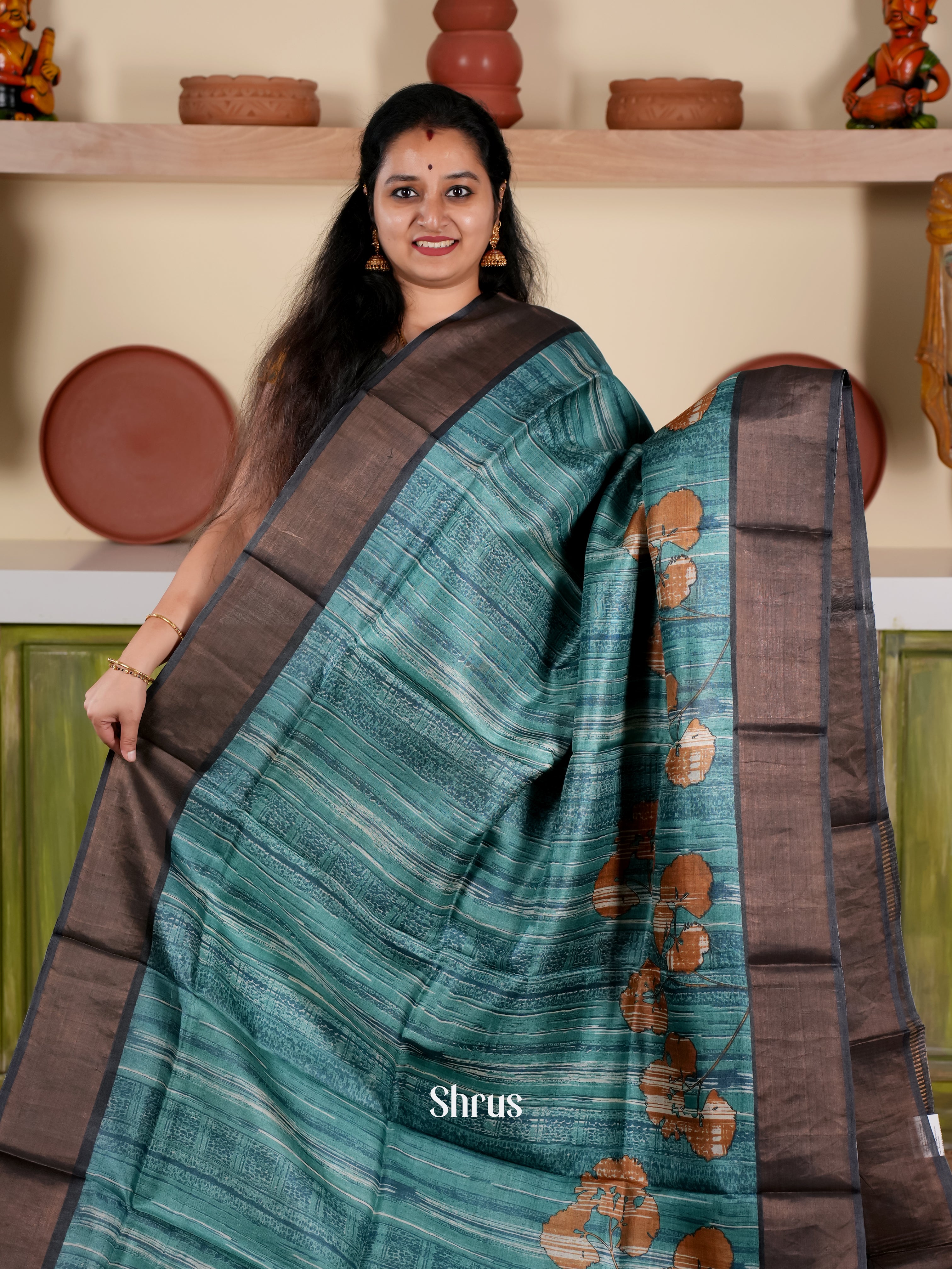 Blue & Black - Tussar Saree - Shop on Shrus.com