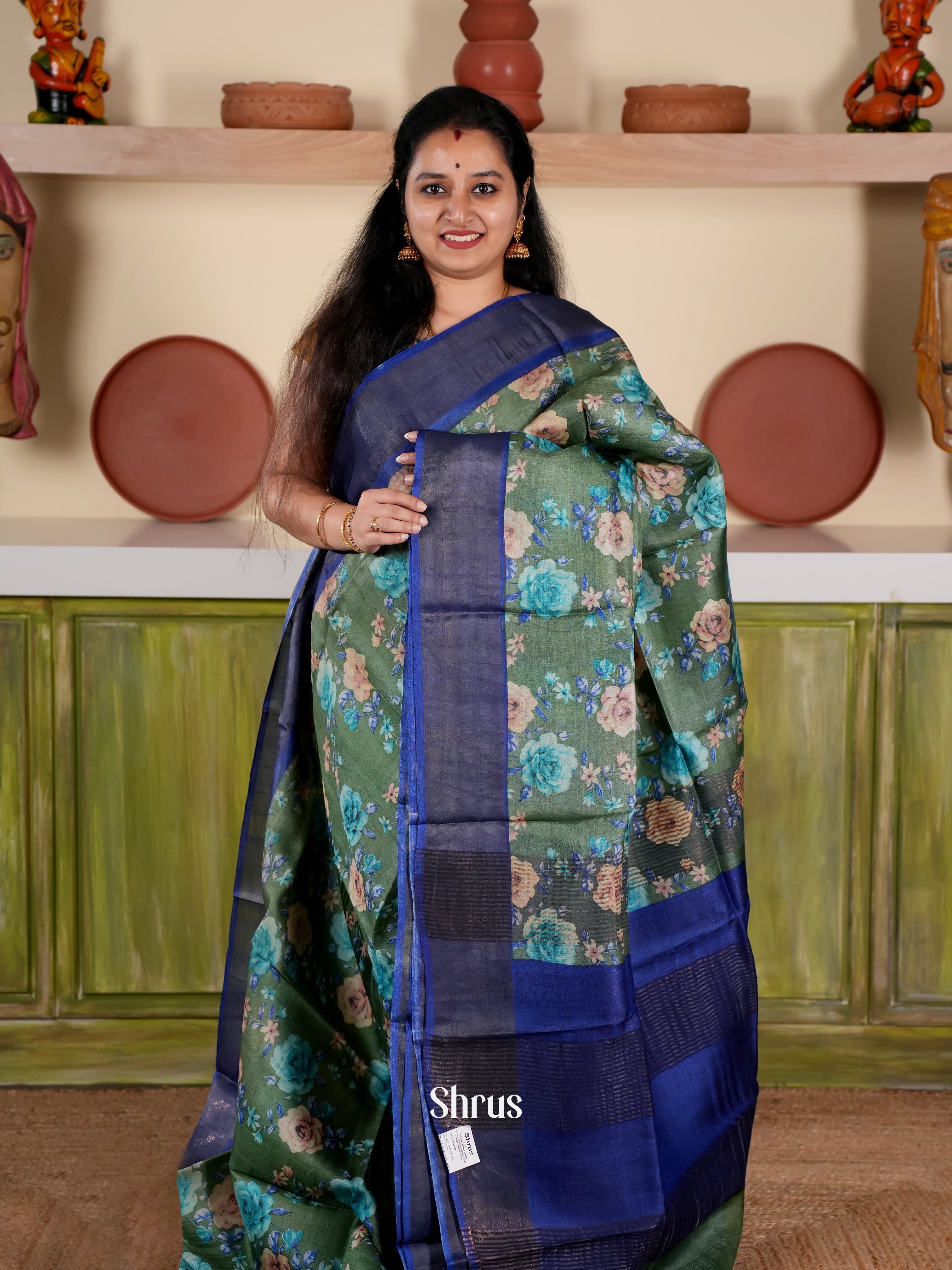 Green & Blue - Tussar Saree - Shop on Shrus.com