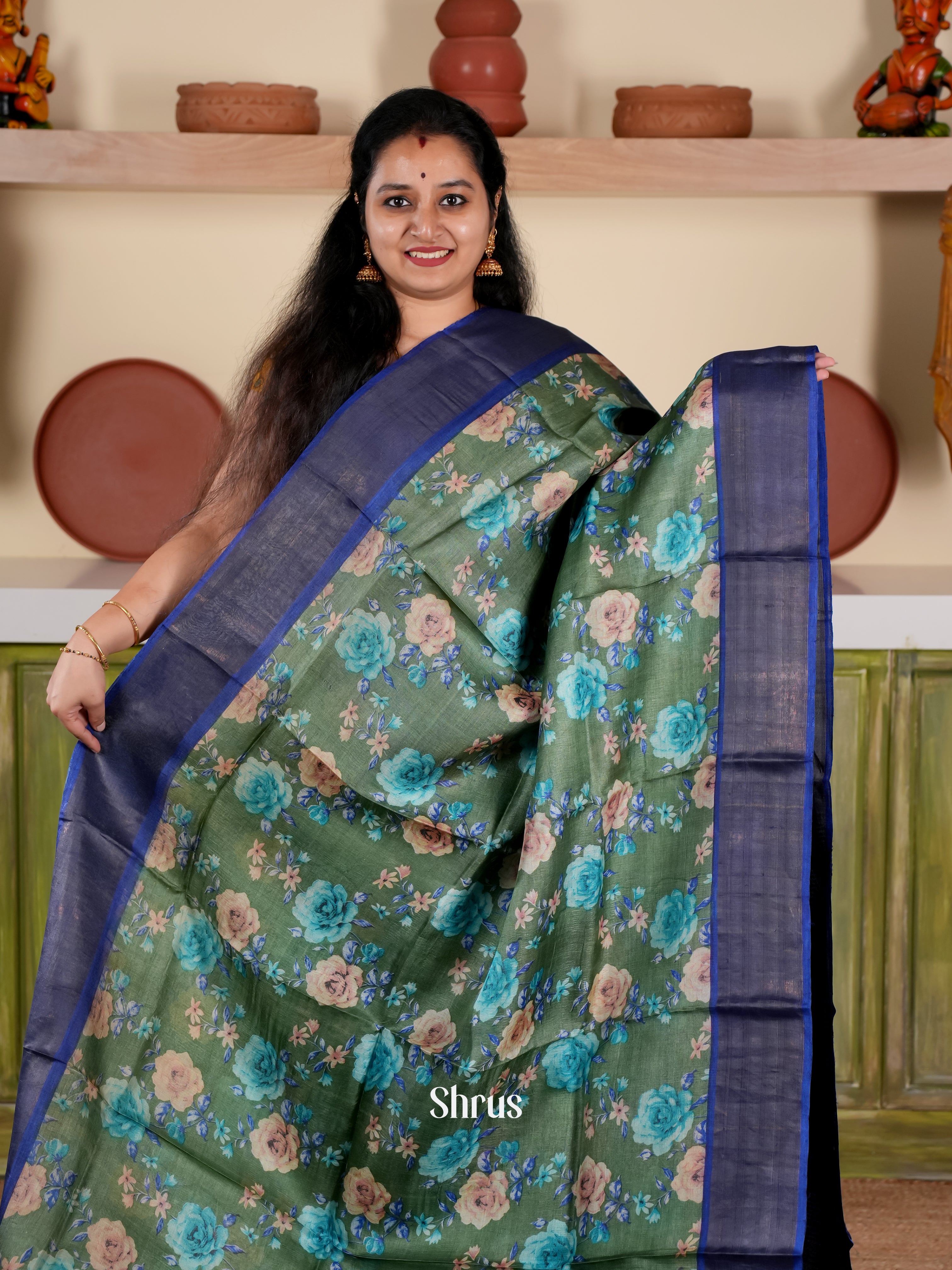 Green & Blue - Tussar Saree - Shop on Shrus.com