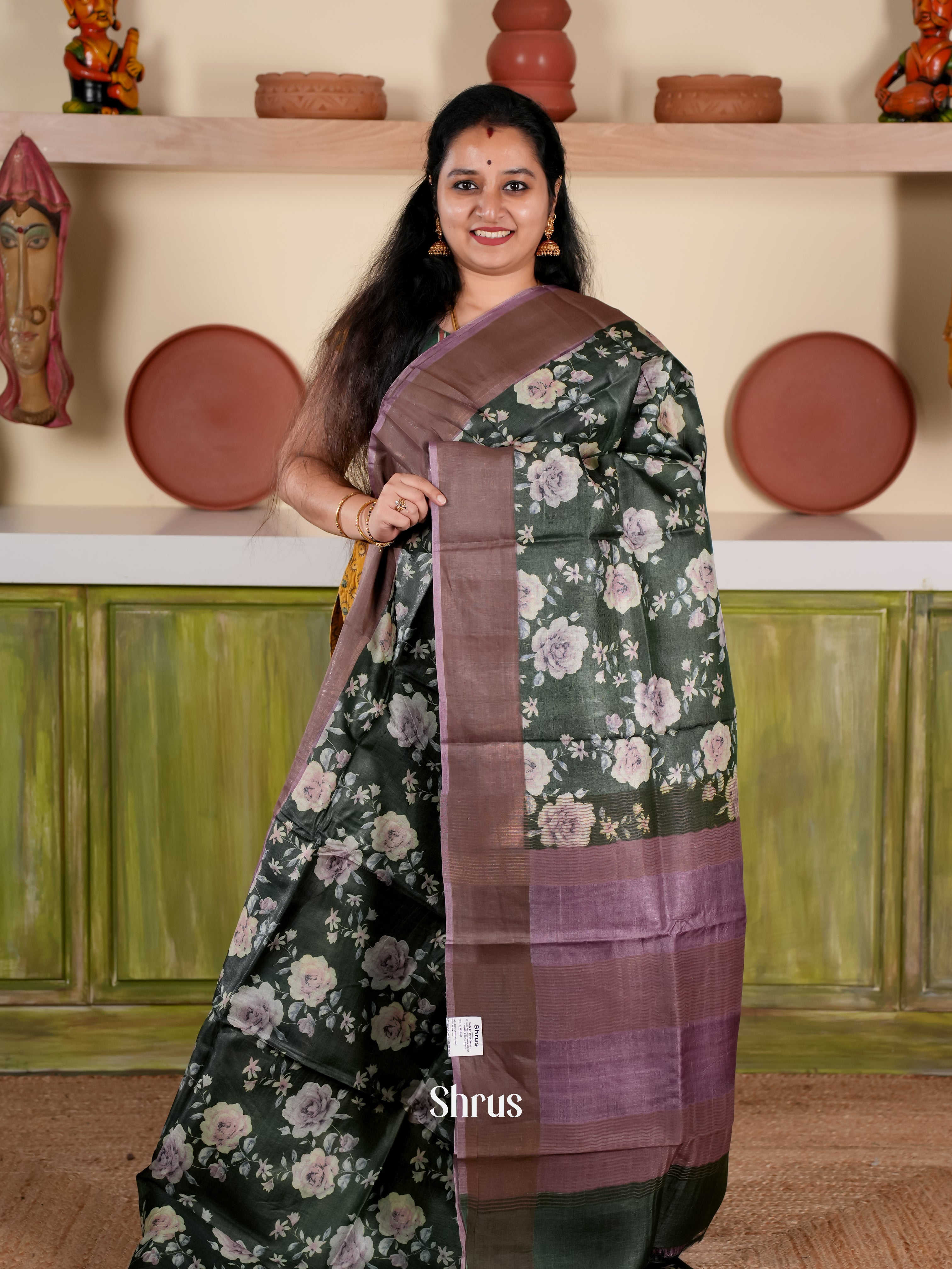 Green & Purple - Tussar Saree - Shop on Shrus.com