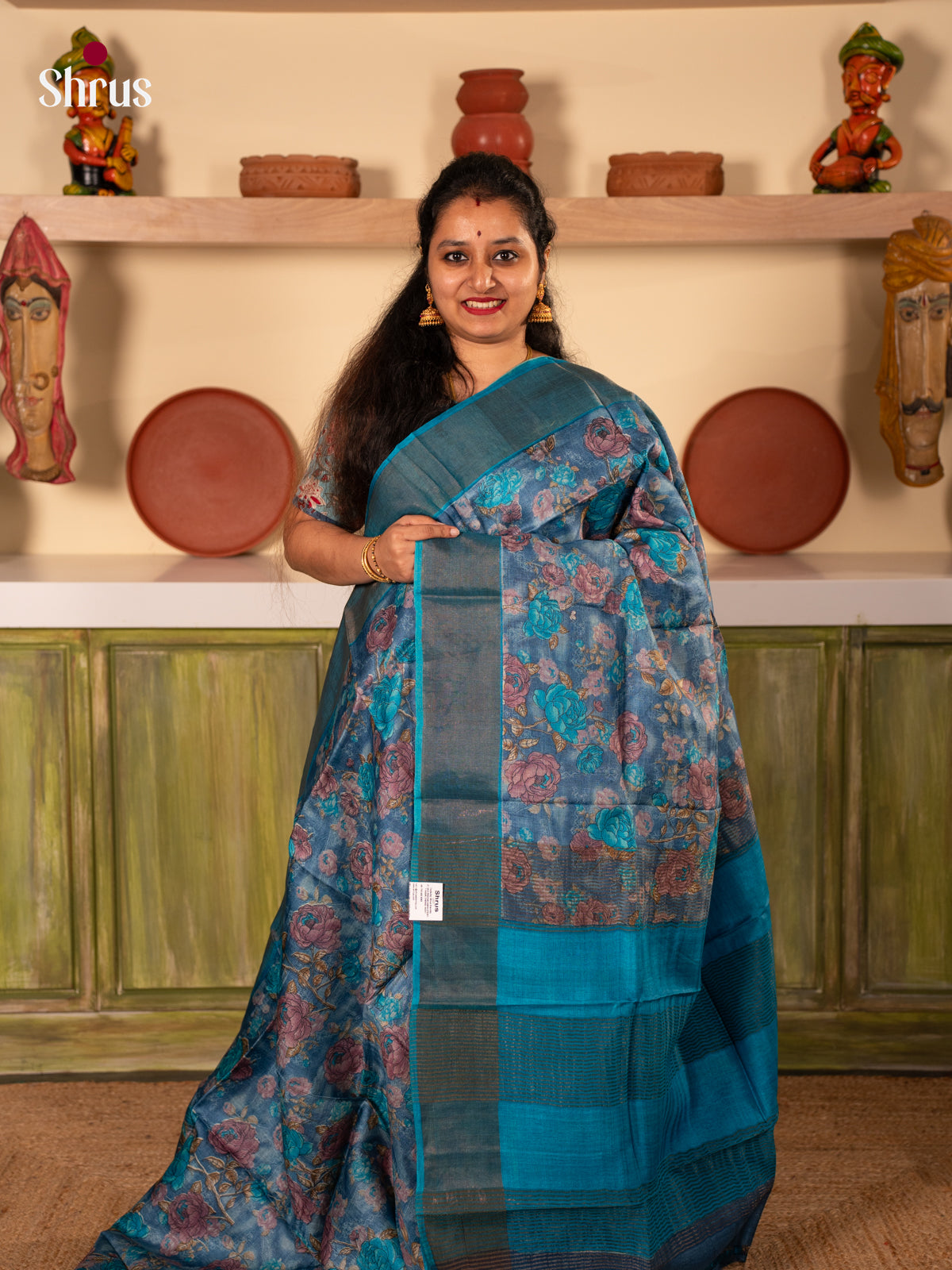 Blue(Single Tone) - Tussar Saree - Shop on Shrus.com