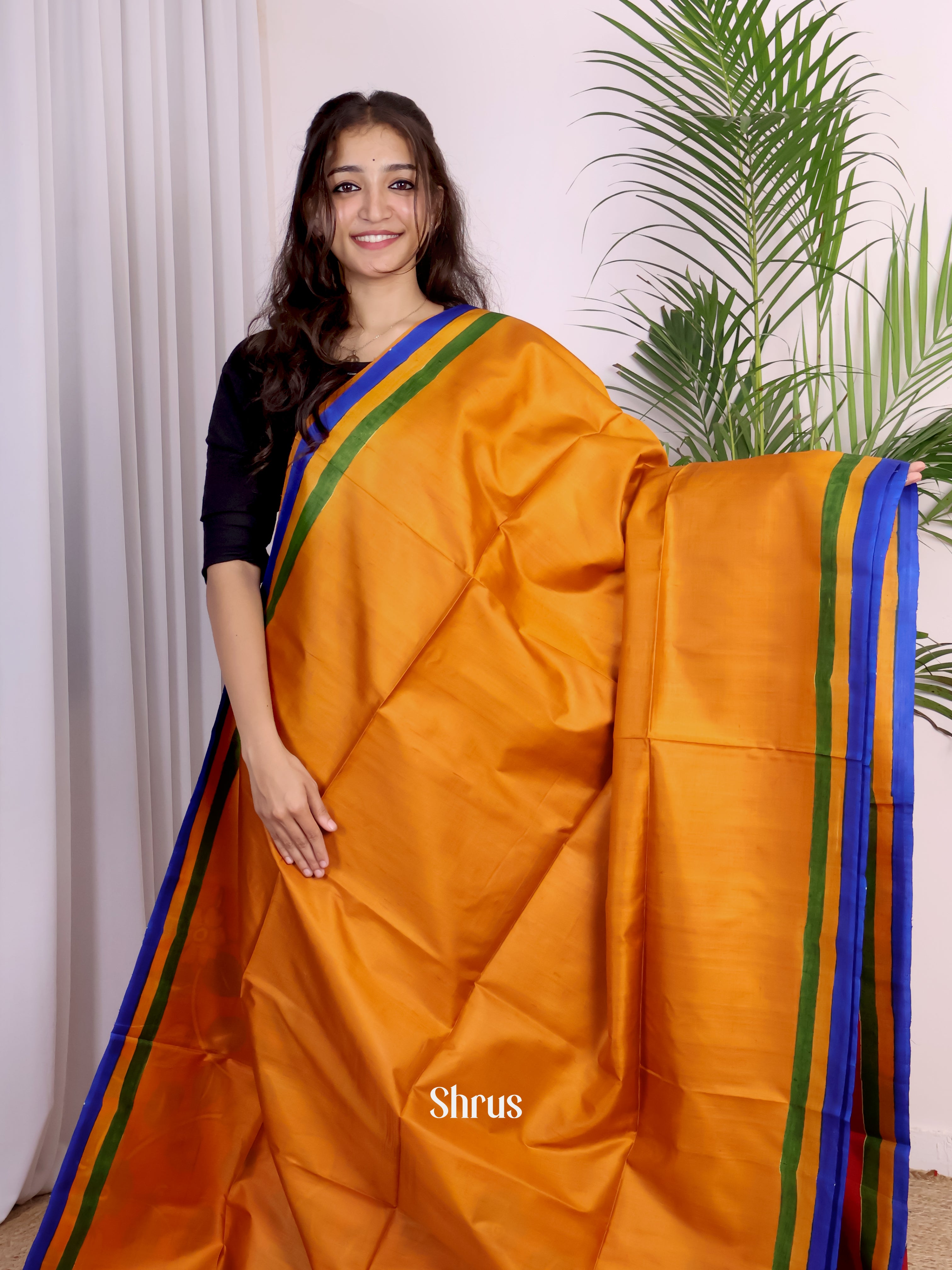 mustard & Red - Murshidabad Silk Saree - Shop on Shrus.com