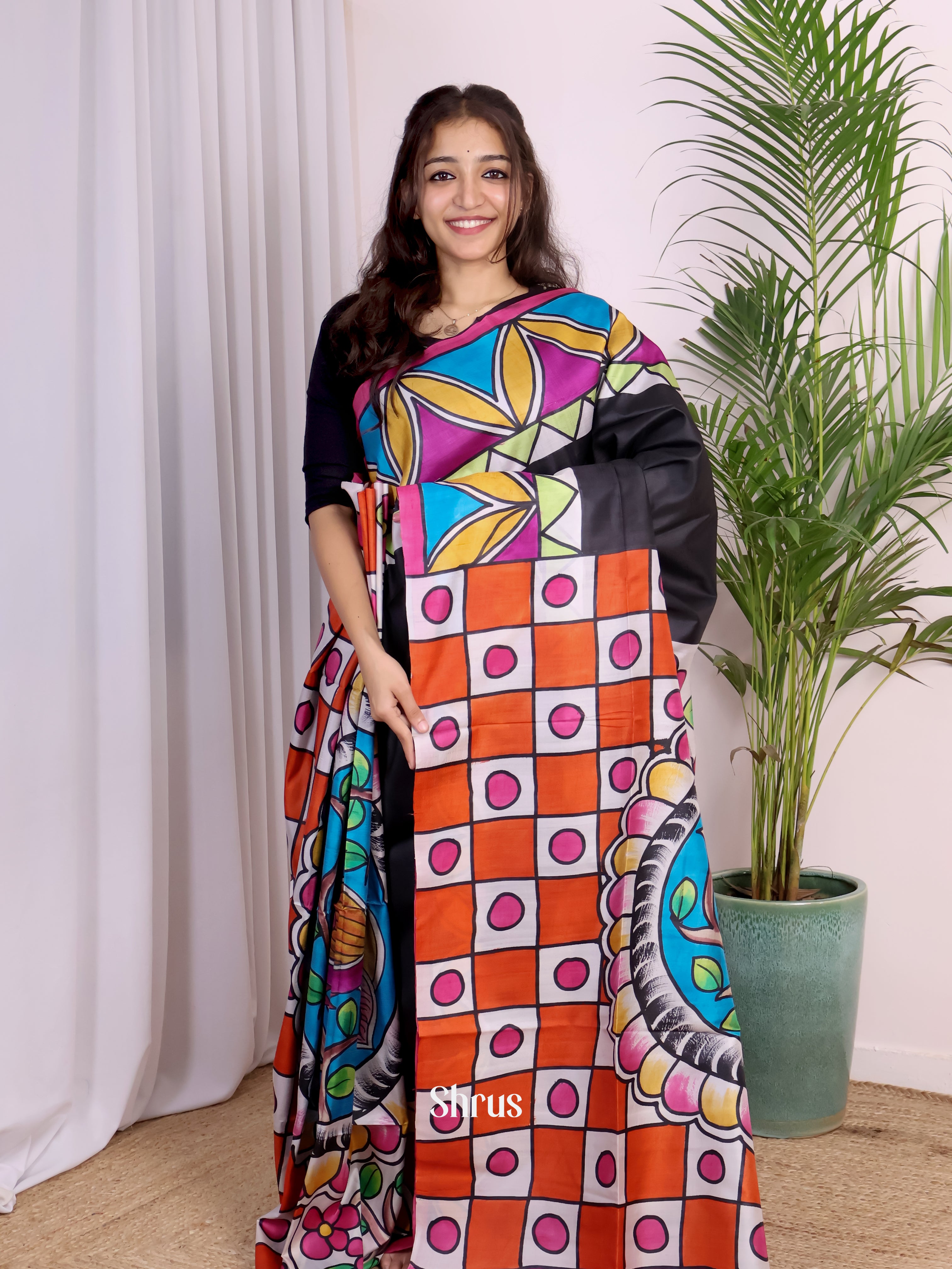 Black & Red- Murshidabad Silk Saree - Shop on Shrus.com