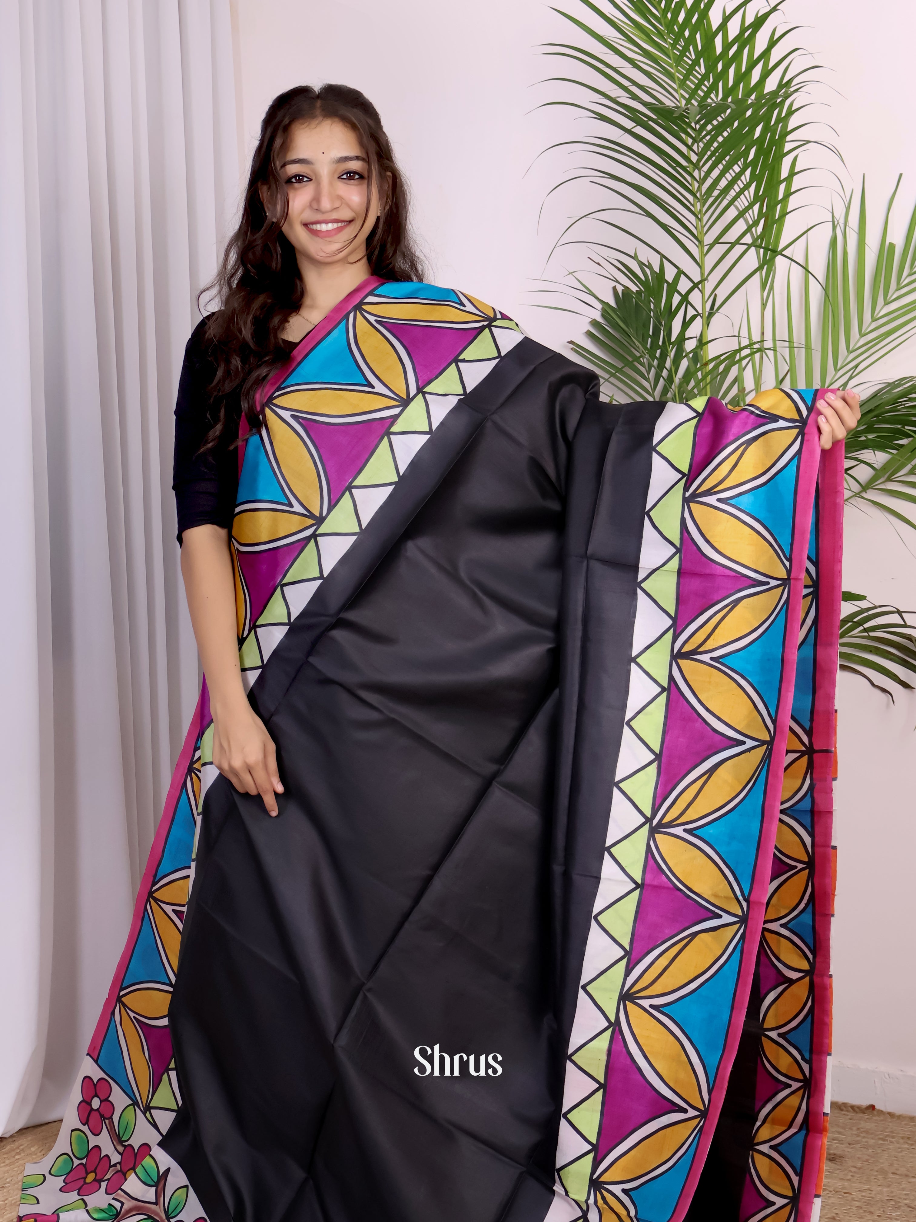 Black & Red- Murshidabad Silk Saree - Shop on Shrus.com