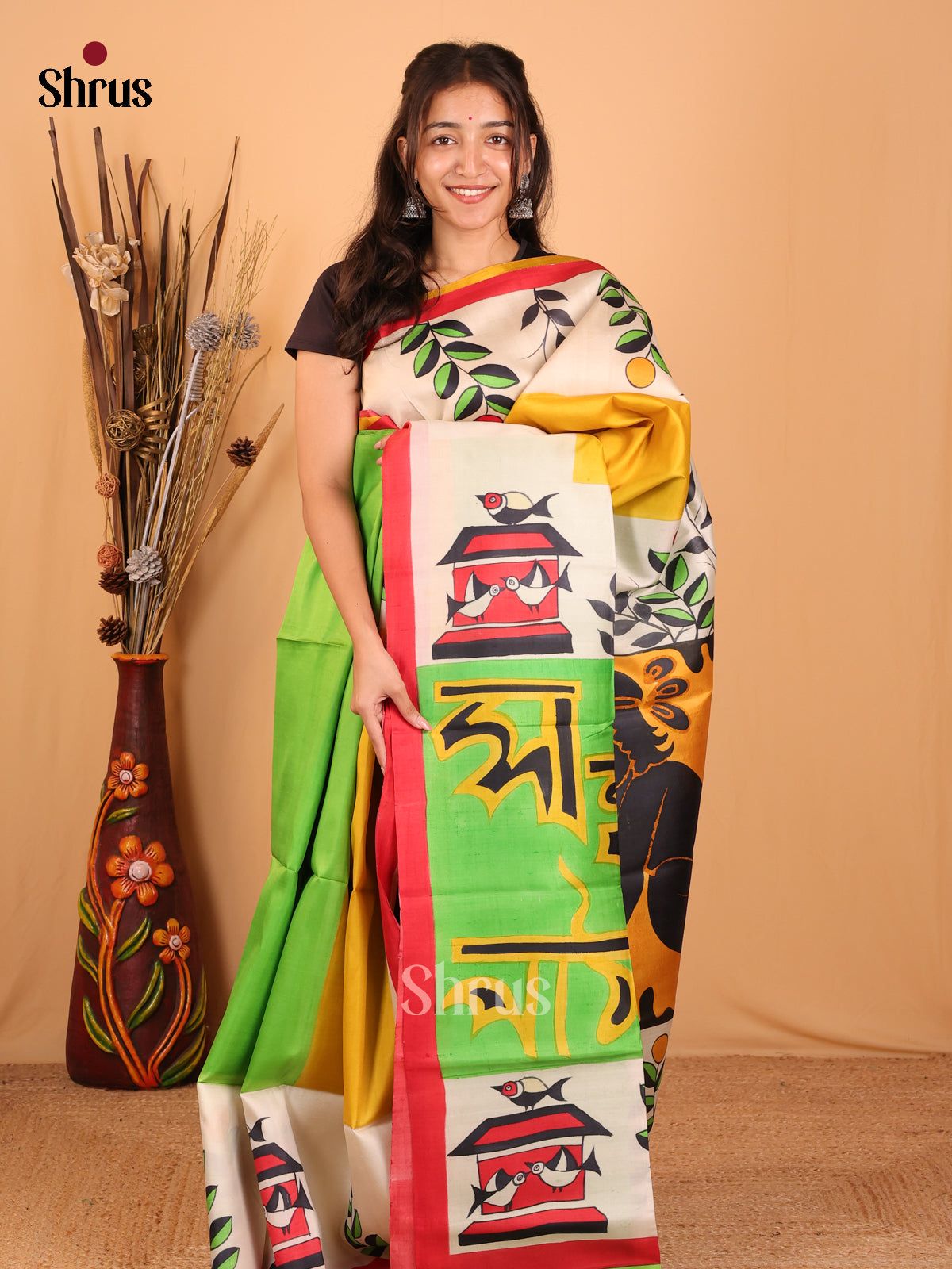 Mustard & Green - Murshidabad Silk Saree