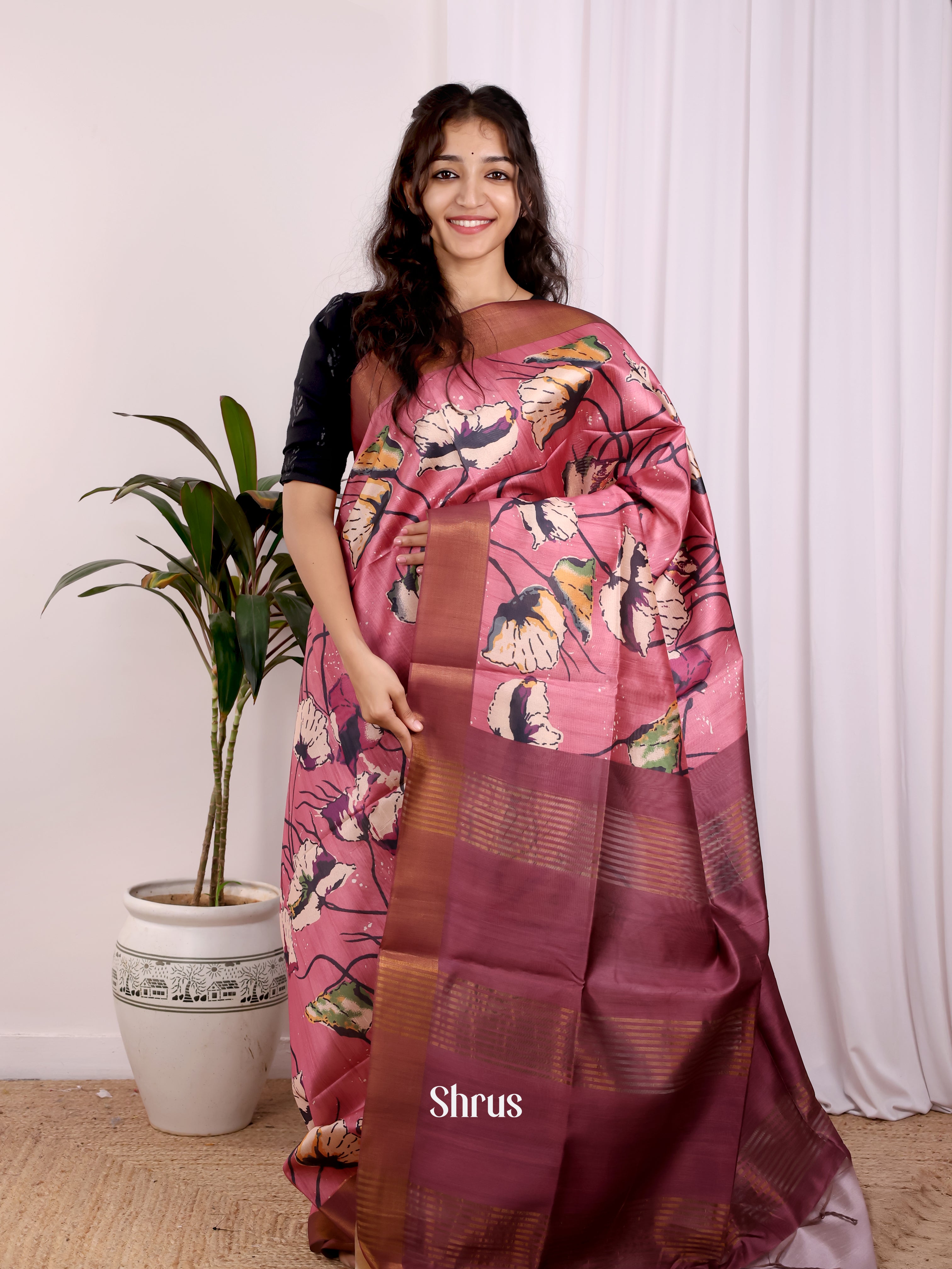 Pink & Maroon- Champa semitussar Saree - Shop on Shrus.com