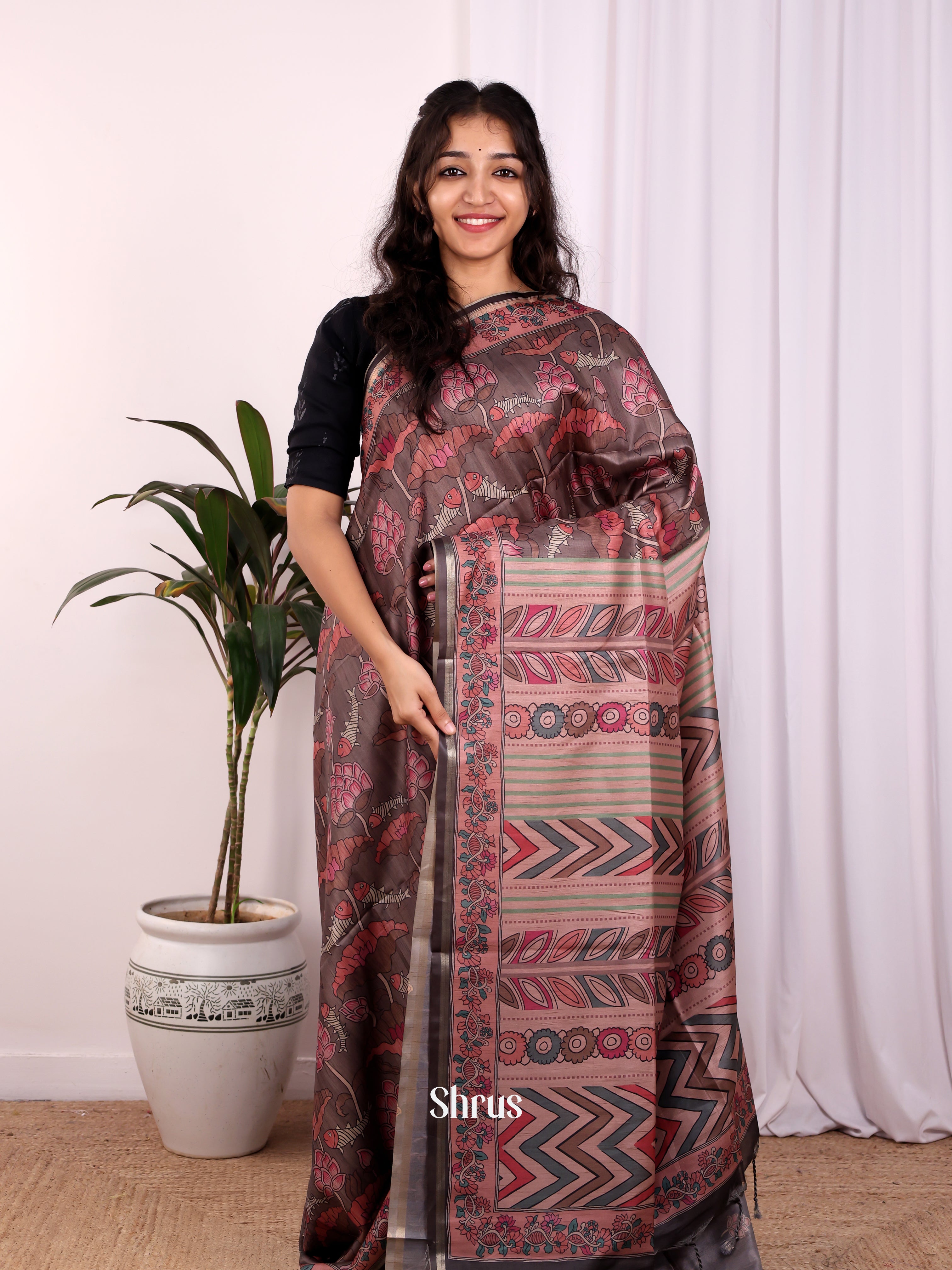 Brown- Champa semitussar Saree - Shop on Shrus.com