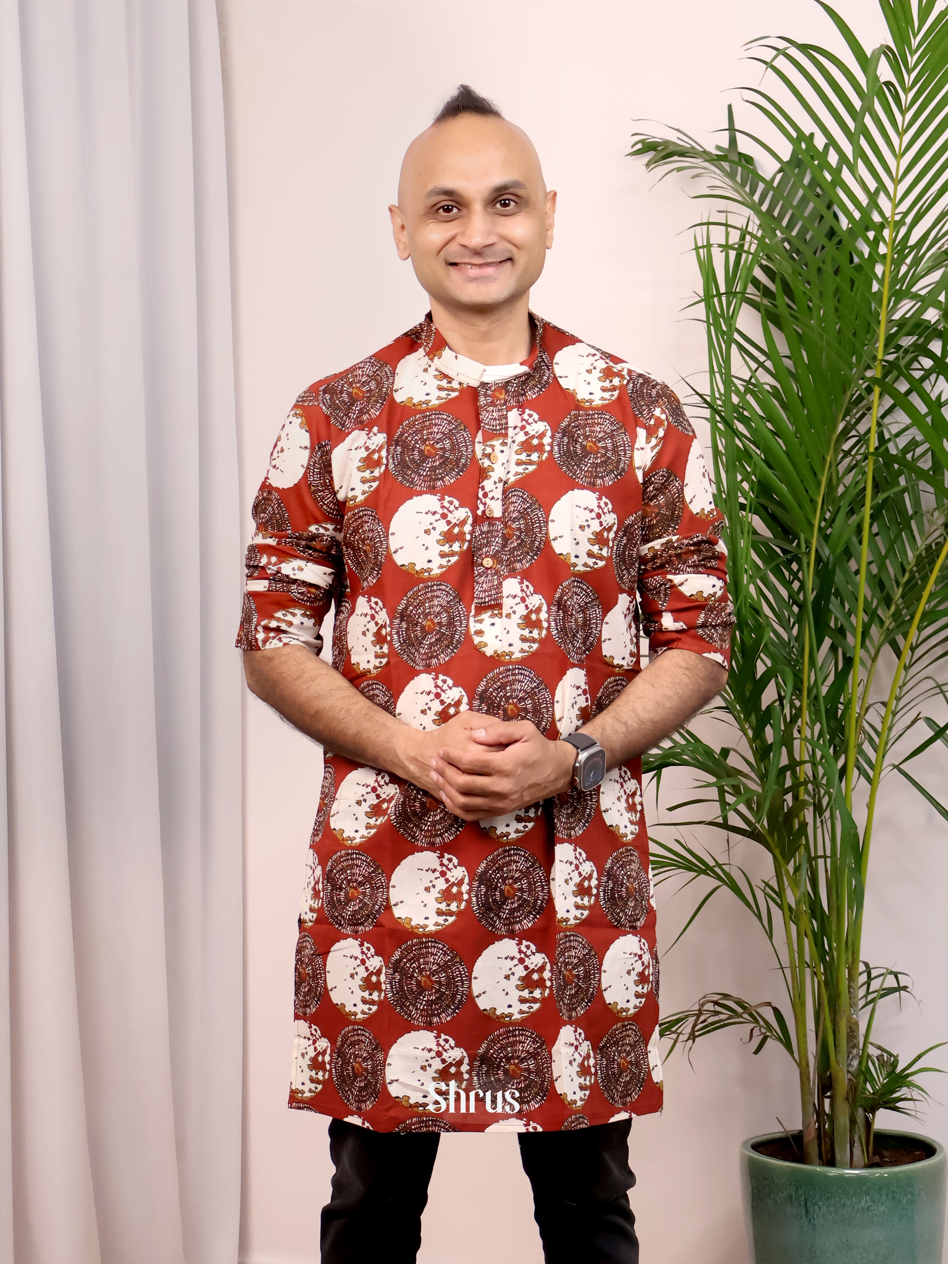 Maroon - Readymade Mens Kurta - Shop on Shrus.com