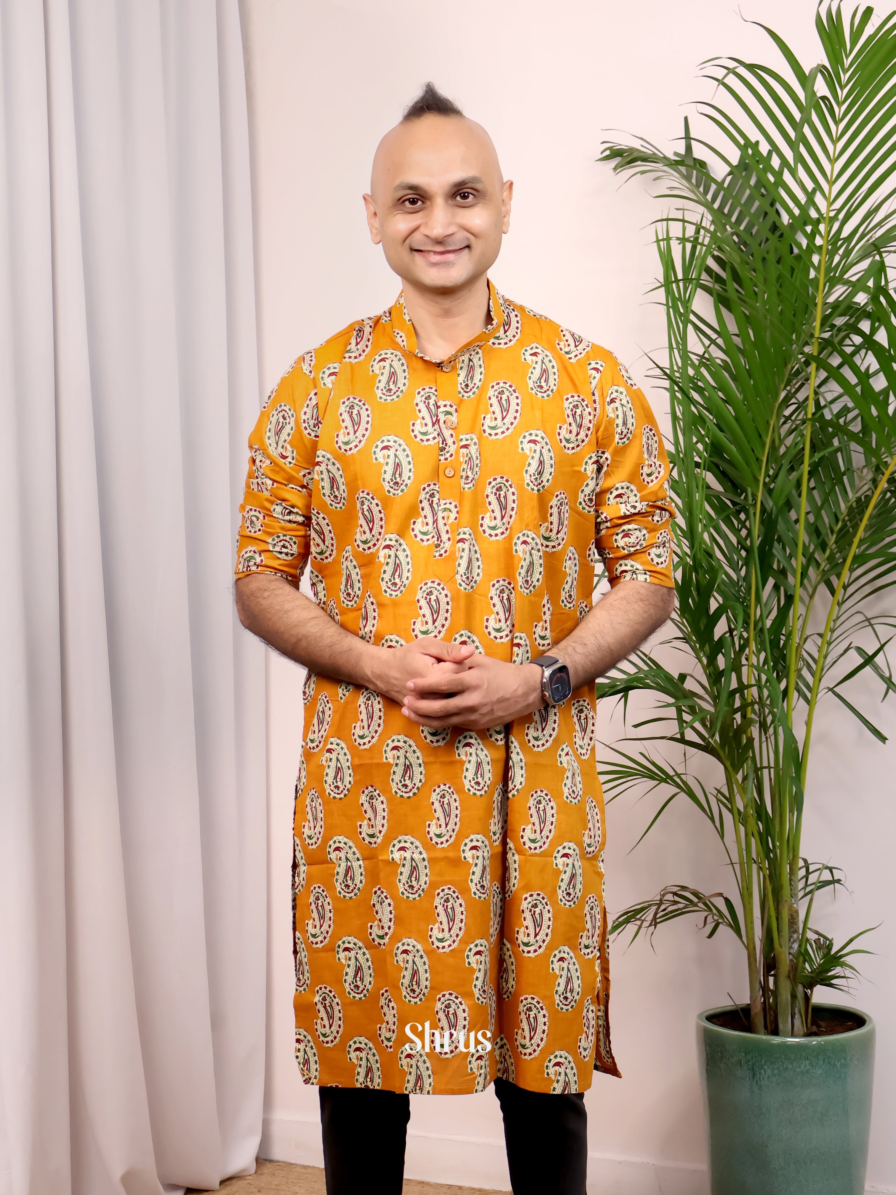 Orange - Readymade Mens Kurta - Shop on Shrus.com
