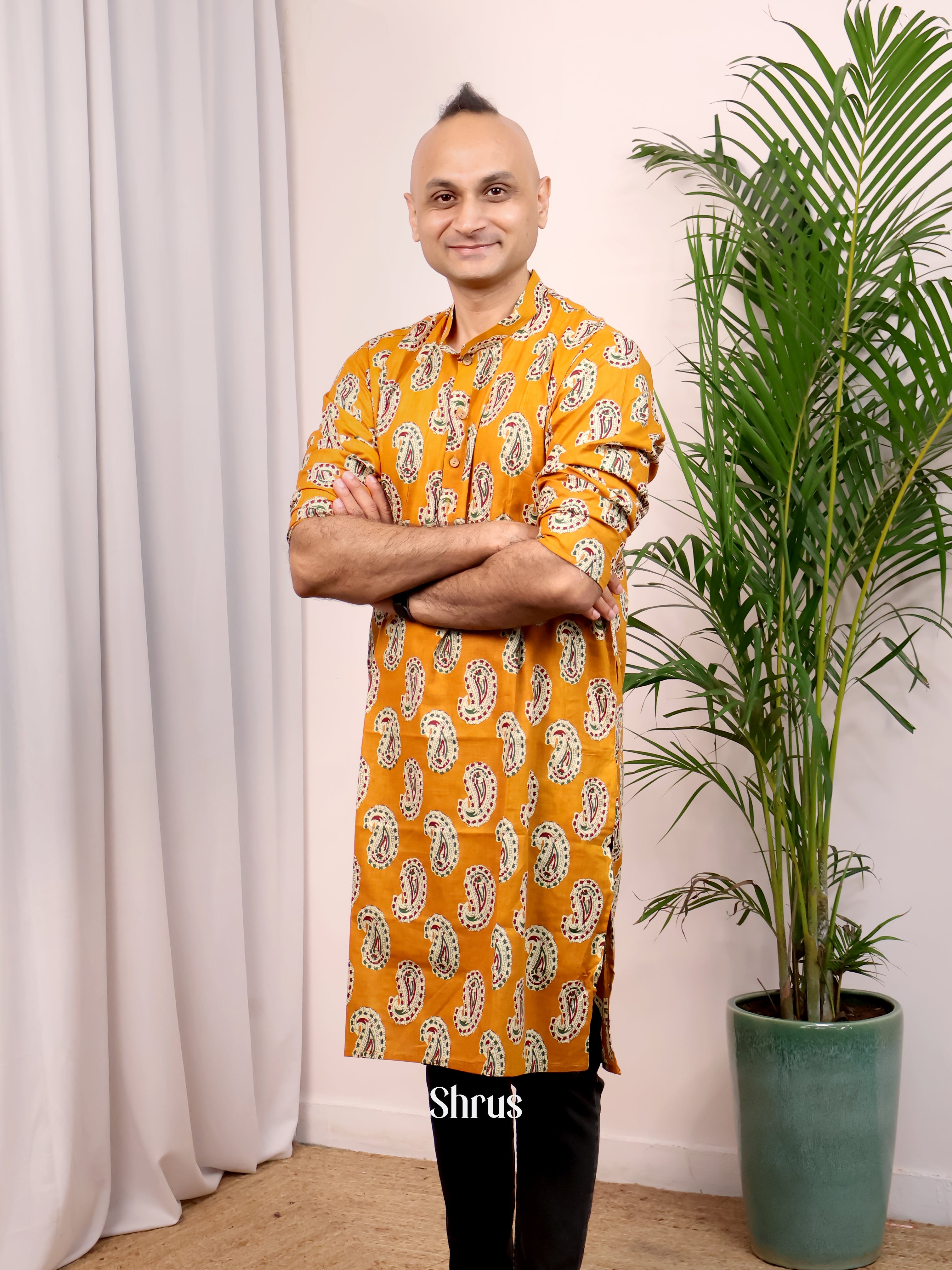 Orange - Readymade Mens Kurta - Shop on Shrus.com