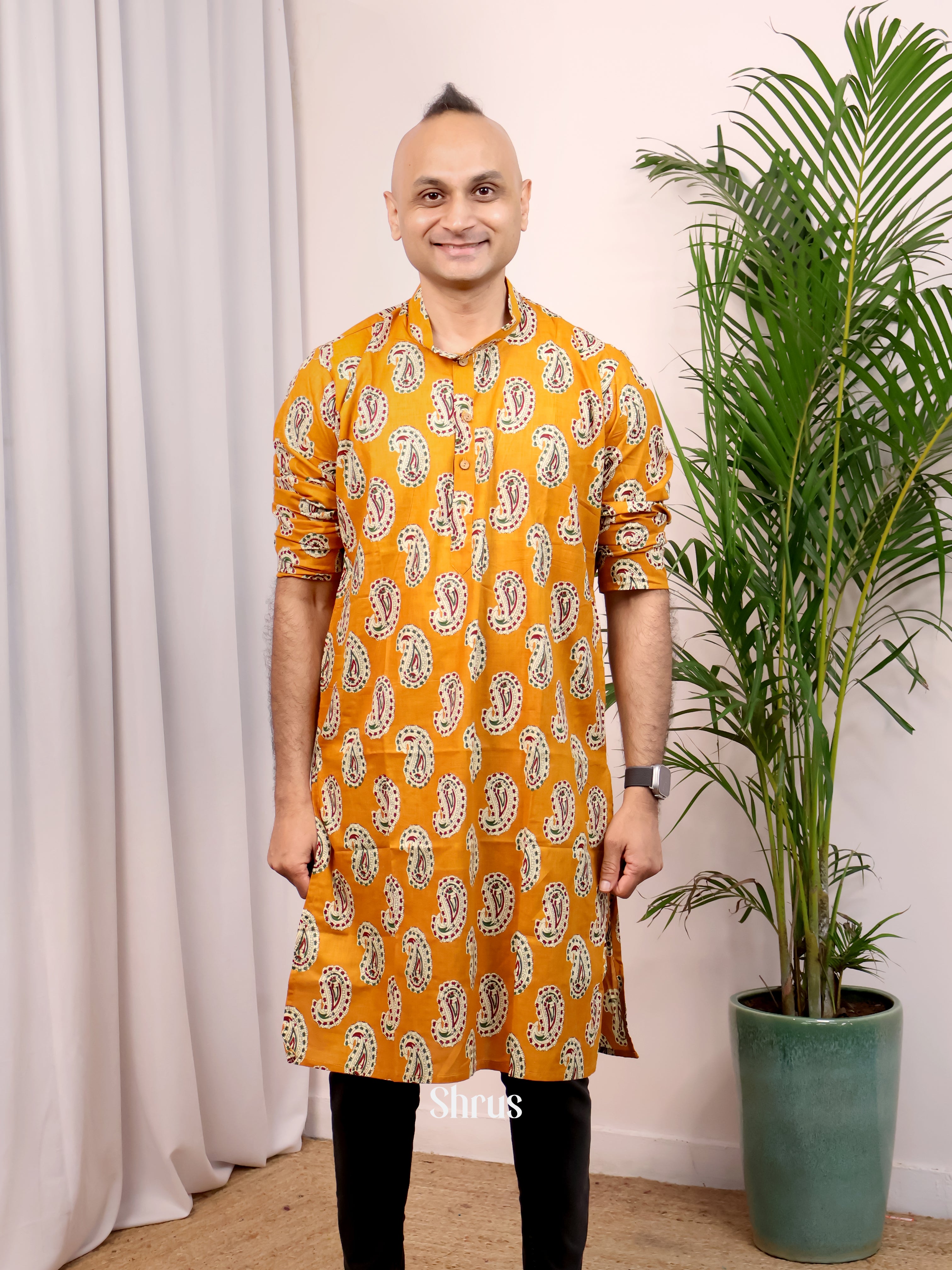 Orange - Readymade Mens Kurta - Shop on Shrus.com