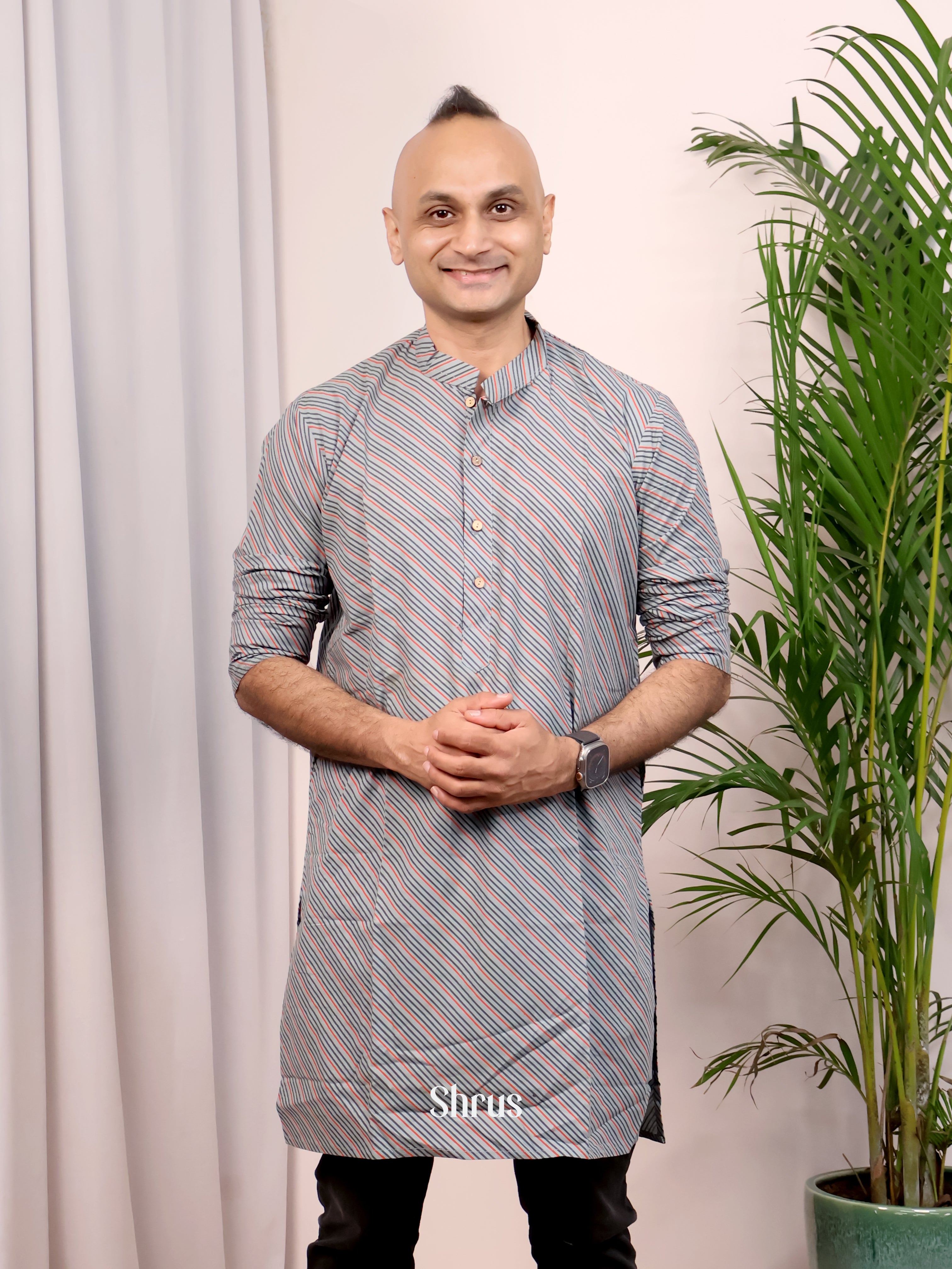 Grey - Readymade Mens Kurta - Shop on Shrus.com