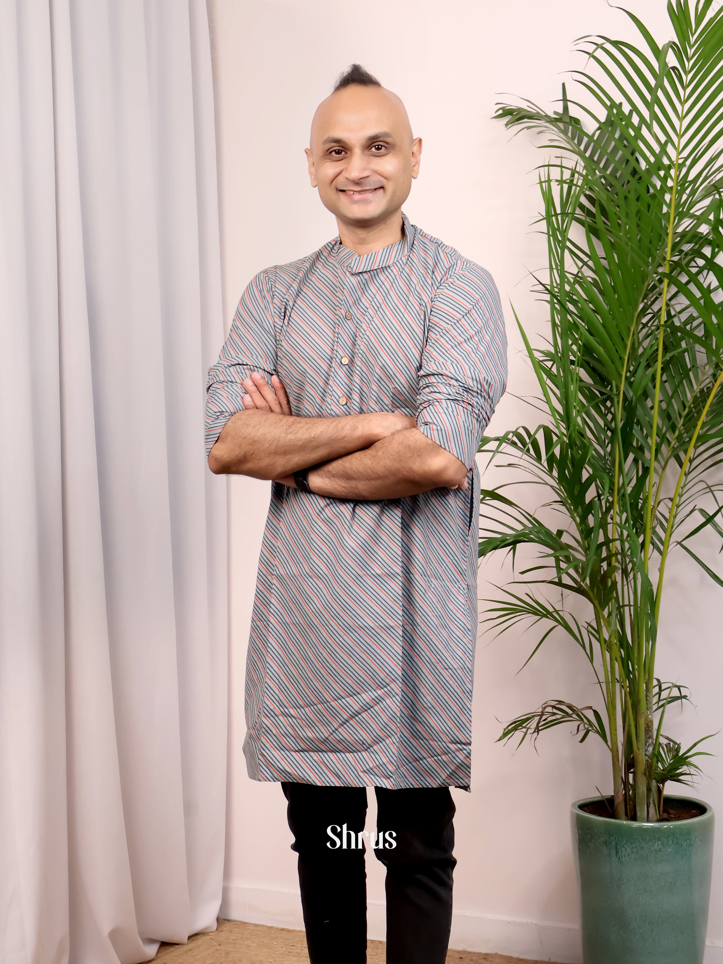 Grey - Readymade Mens Kurta - Shop on Shrus.com