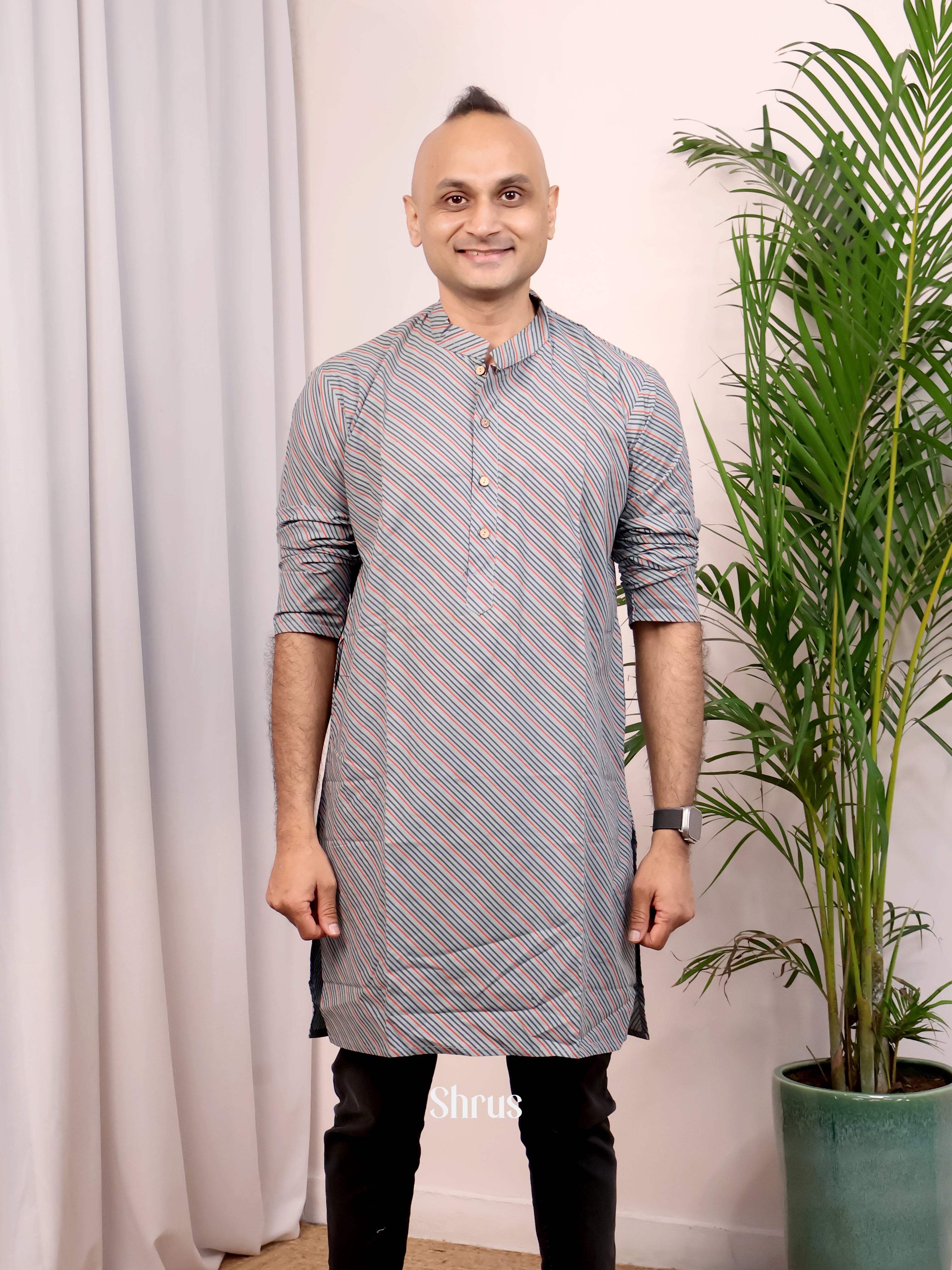 Grey - Readymade Mens Kurta - Shop on Shrus.com