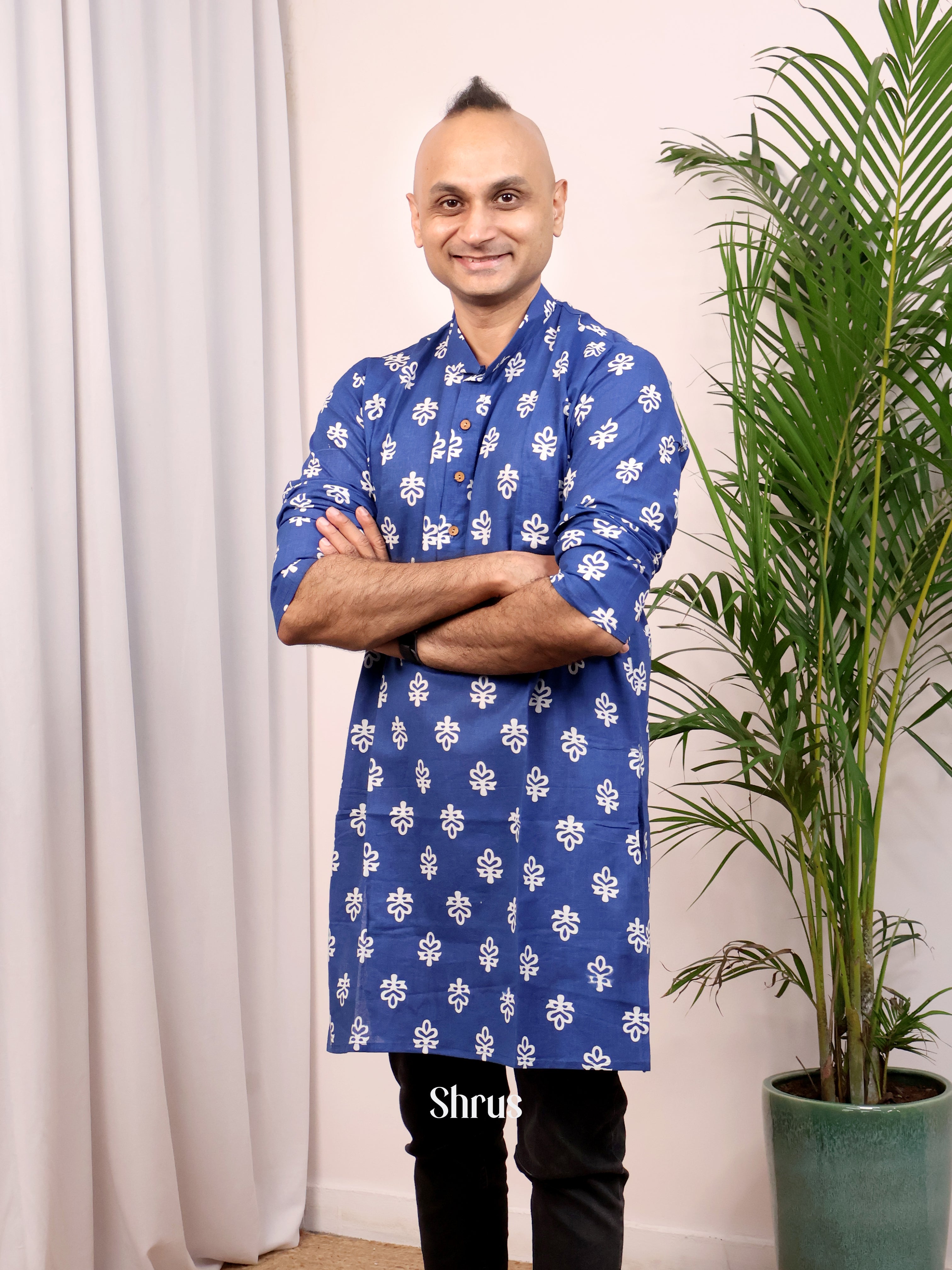 Blue - Readymade Mens Kurta - Shop on Shrus.com
