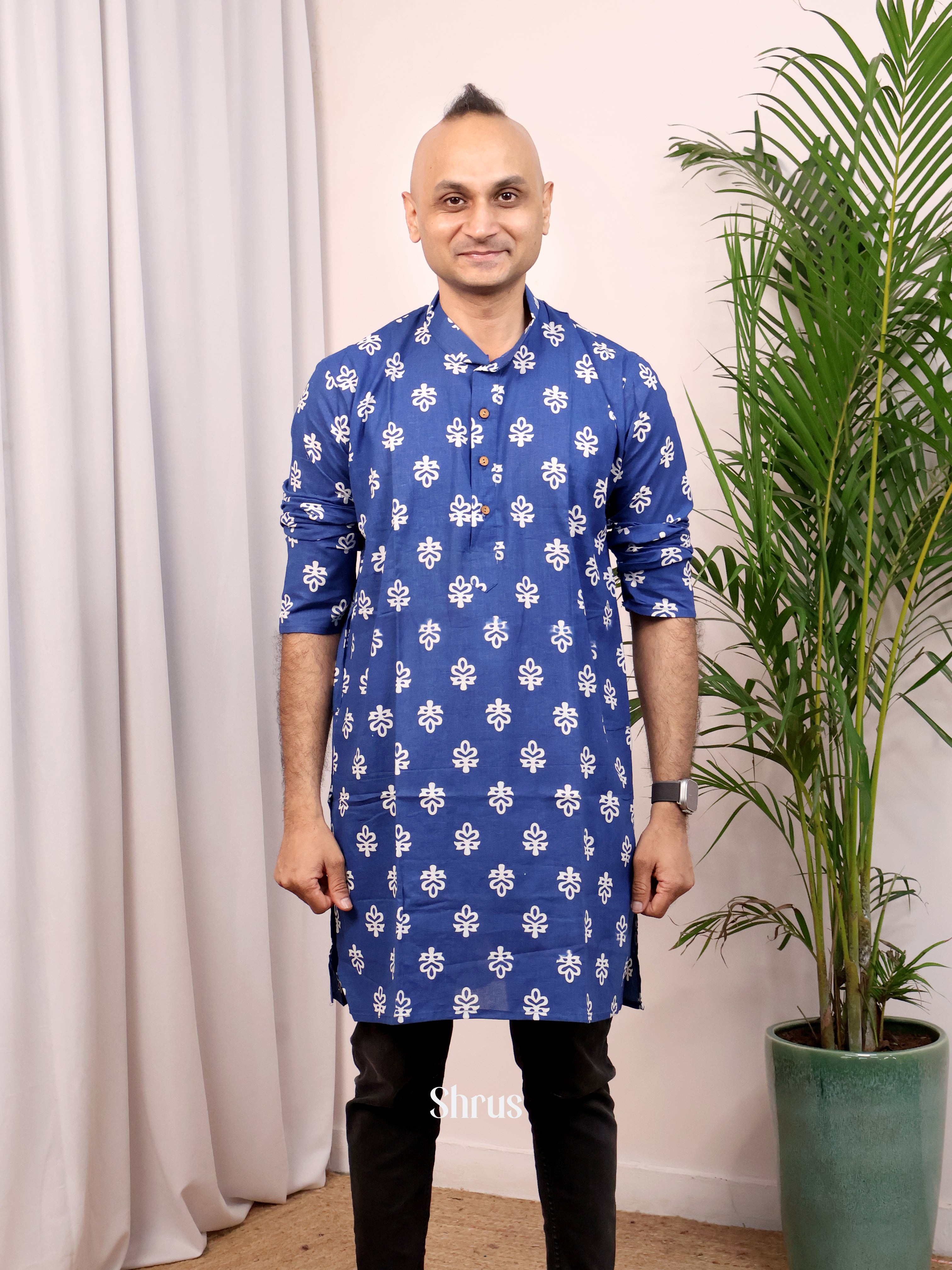 Blue - Readymade Mens Kurta - Shop on Shrus.com