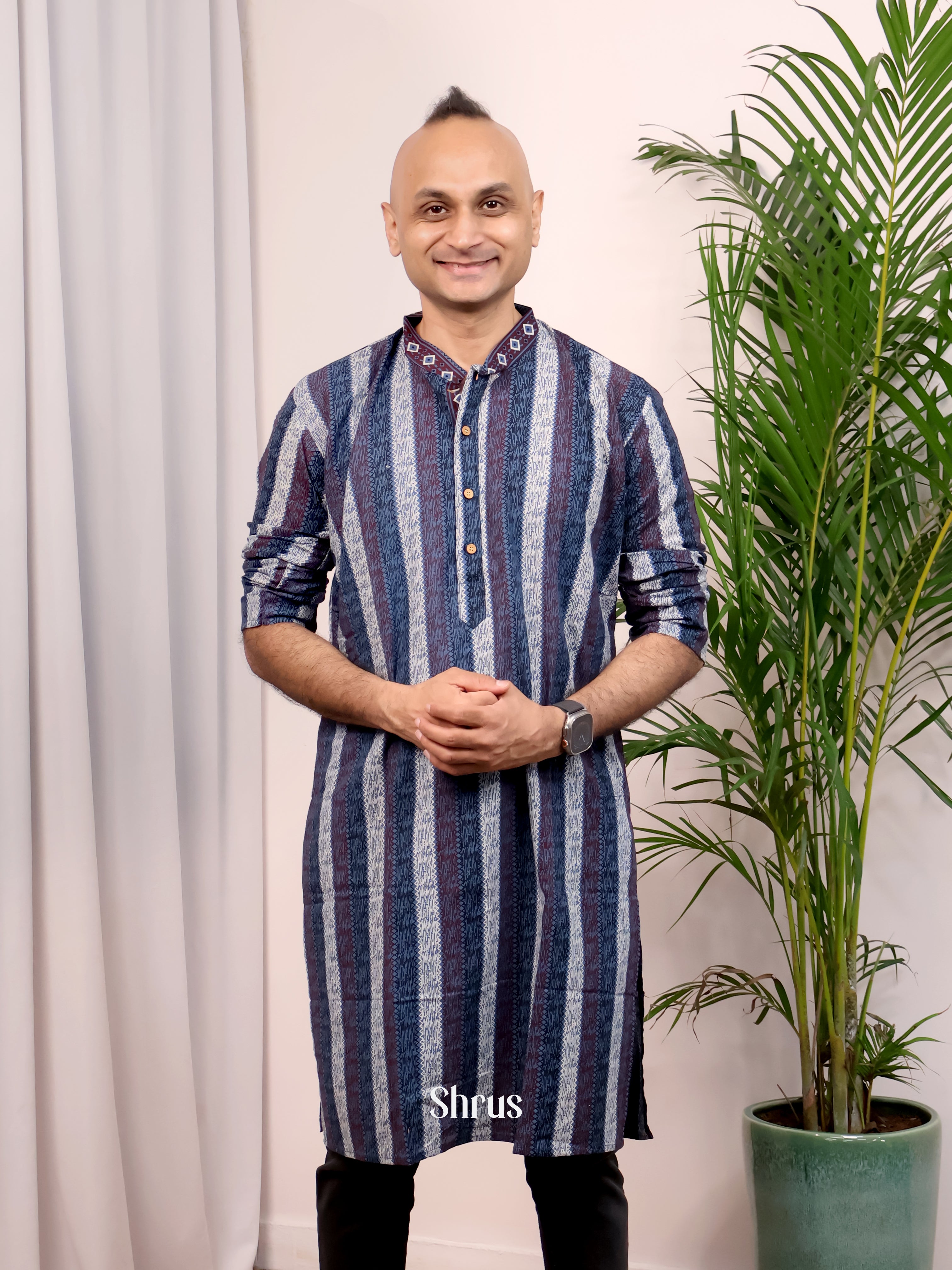 Blue - Readymade Mens Kurta - Shop on Shrus.com