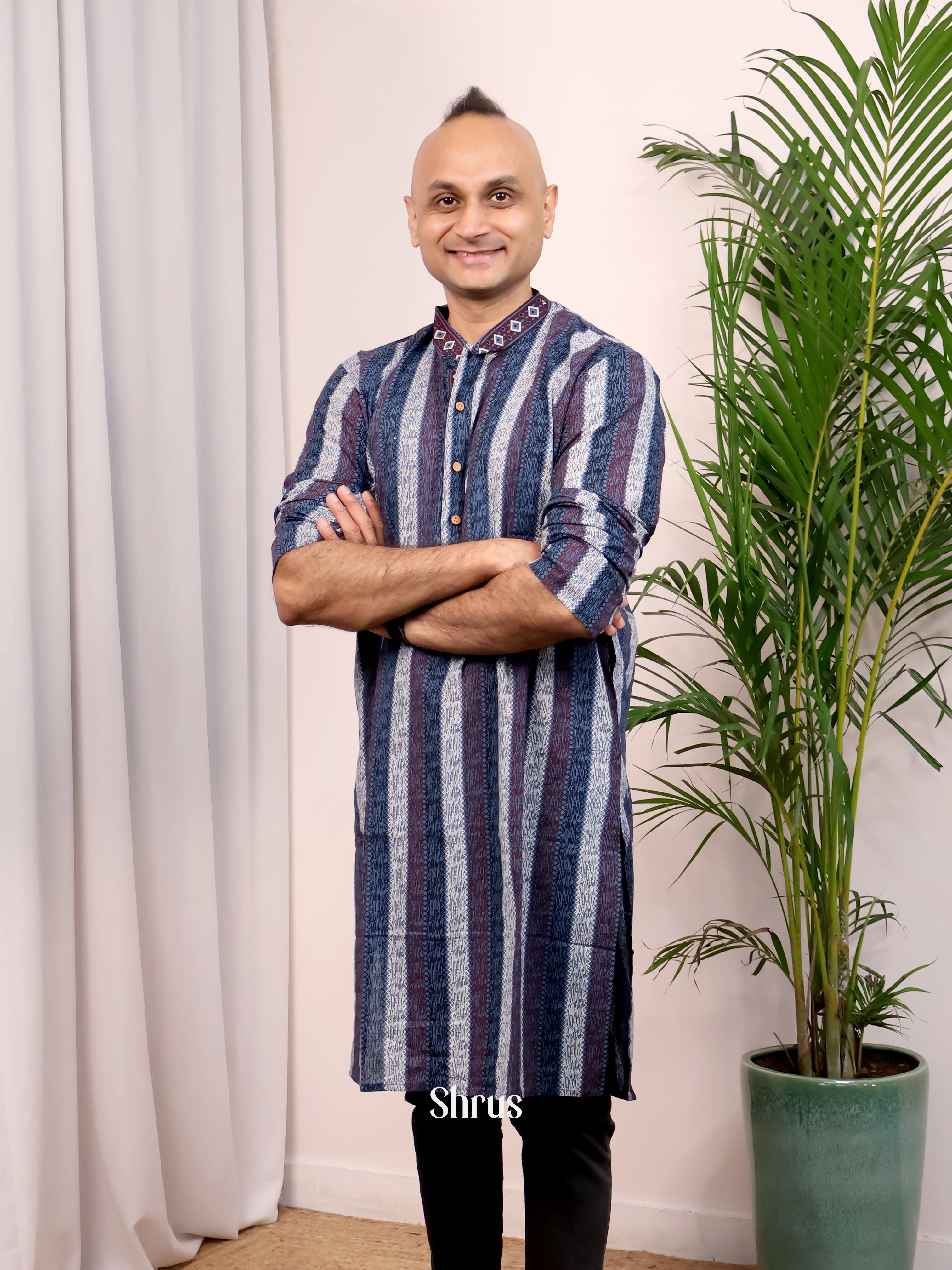 Blue - Readymade Mens Kurta - Shop on Shrus.com