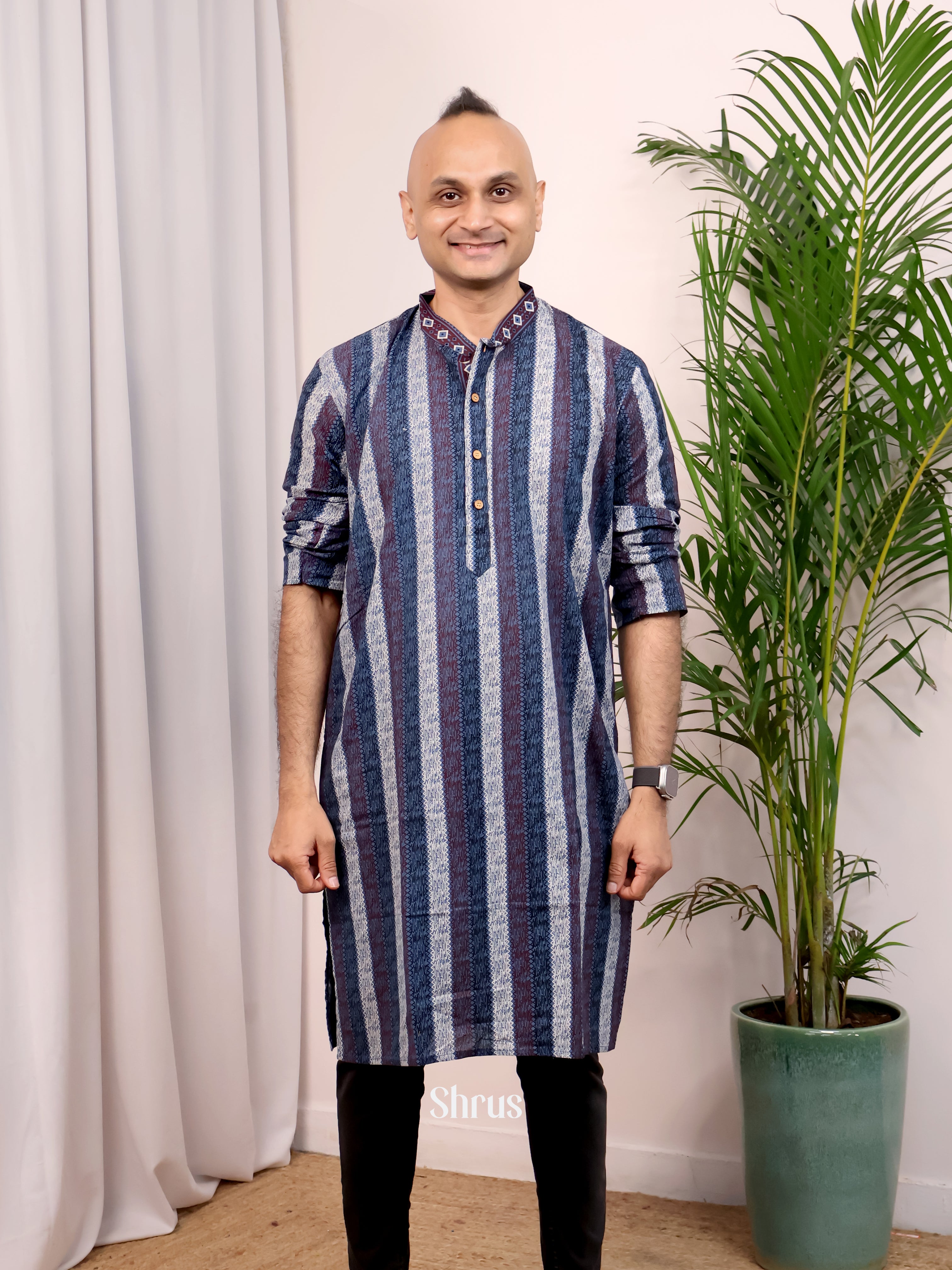 Blue - Readymade Mens Kurta - Shop on Shrus.com